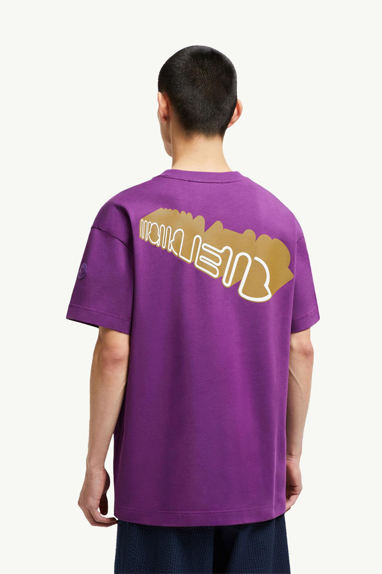 Curved Logo Cotton T-Shirt Men Purple Moncler 4