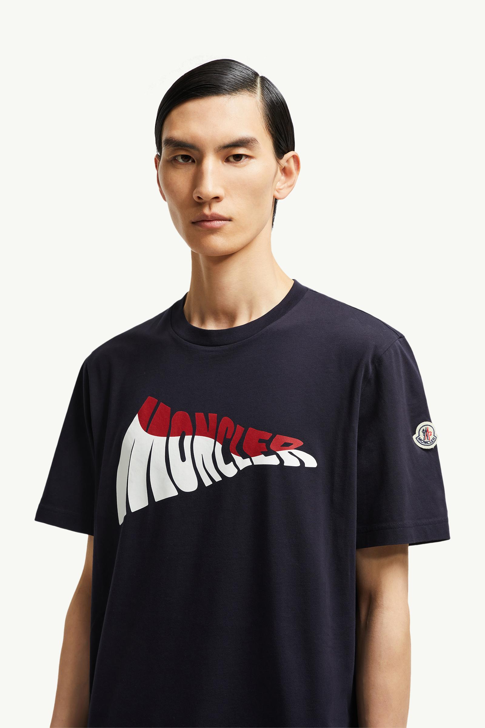 Wave Logo Cotton T-Shirt Men Dark Blue Moncler 1