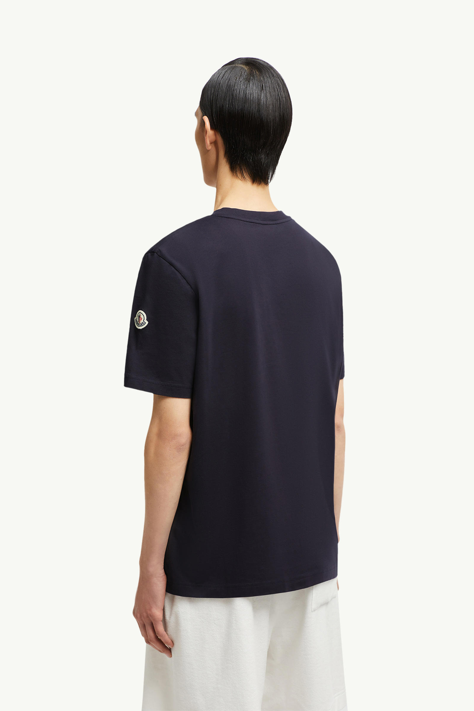 Wave Logo Cotton T-Shirt Men Dark Blue Moncler 4