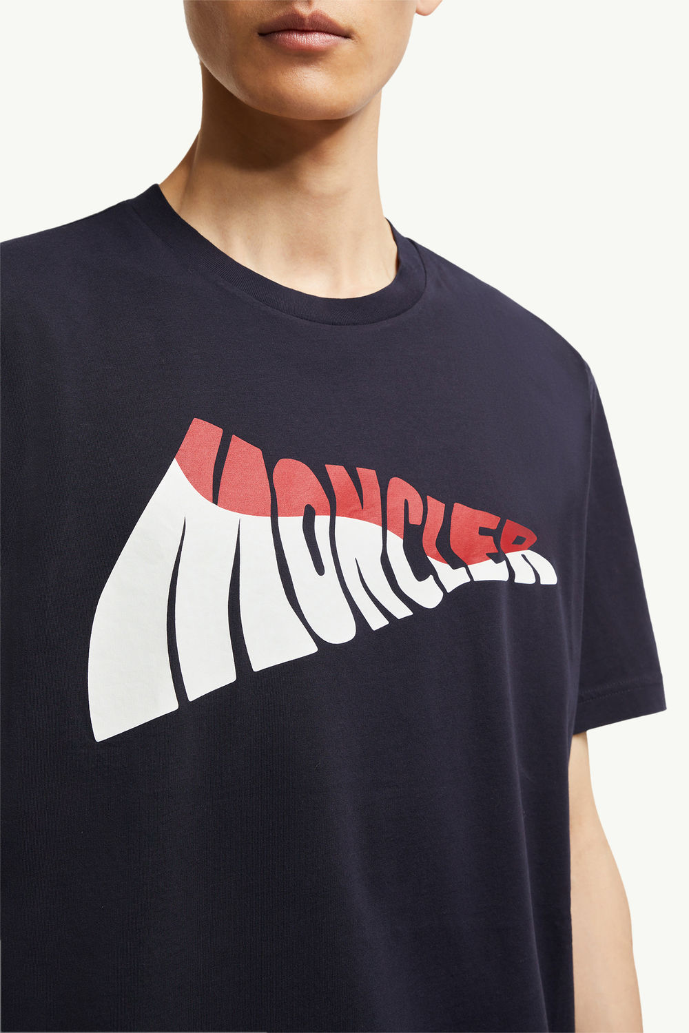 Wave Logo Cotton T-Shirt Men Dark Blue Moncler 5