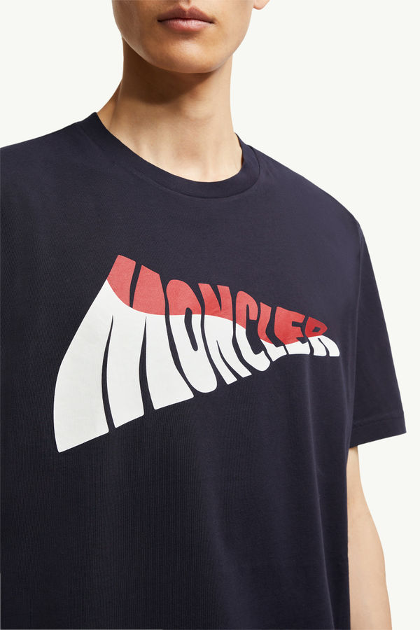 Wave Logo Cotton T-Shirt Men Dark Blue Moncler 5