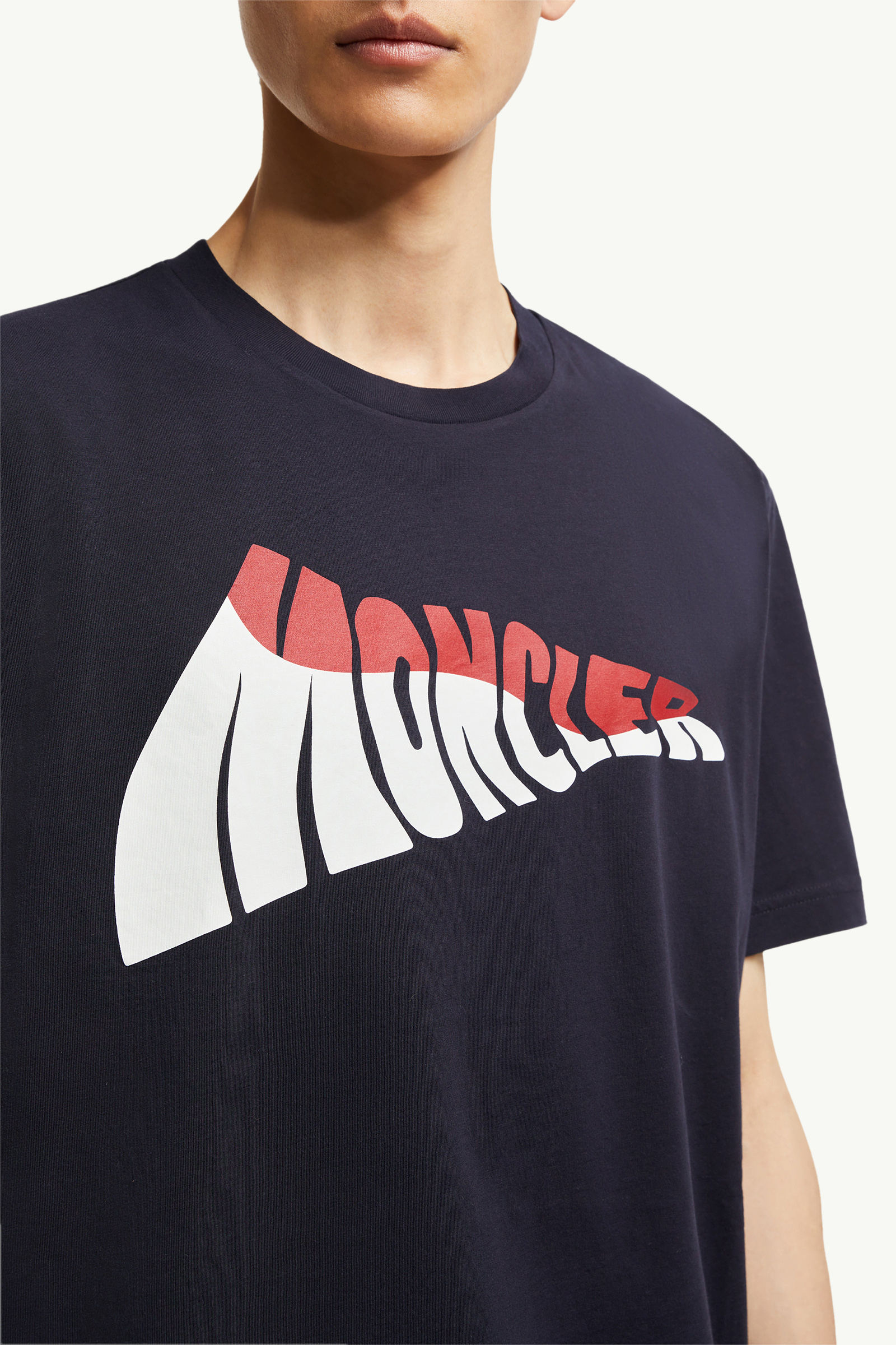 Wave Logo Cotton T-Shirt Men Dark Blue Moncler 5