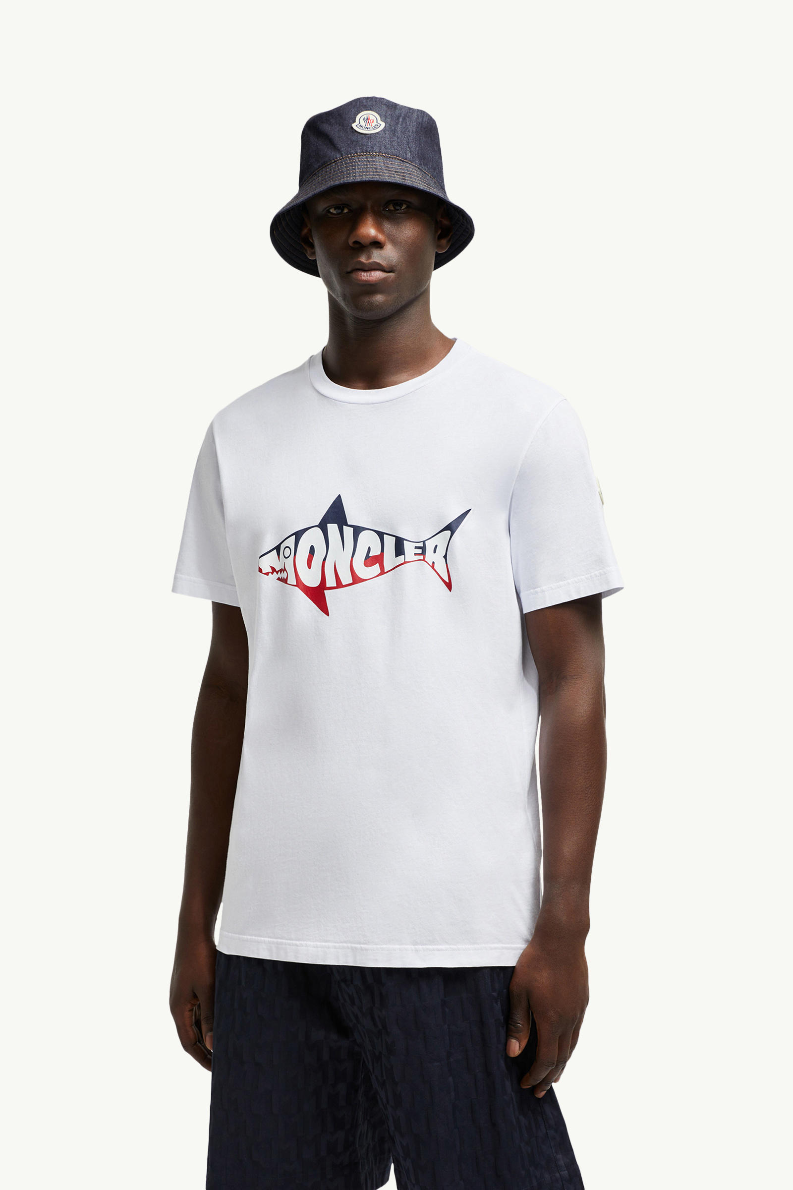 T-shirt en coton à logo requin Hommes Blanc Moncler 0