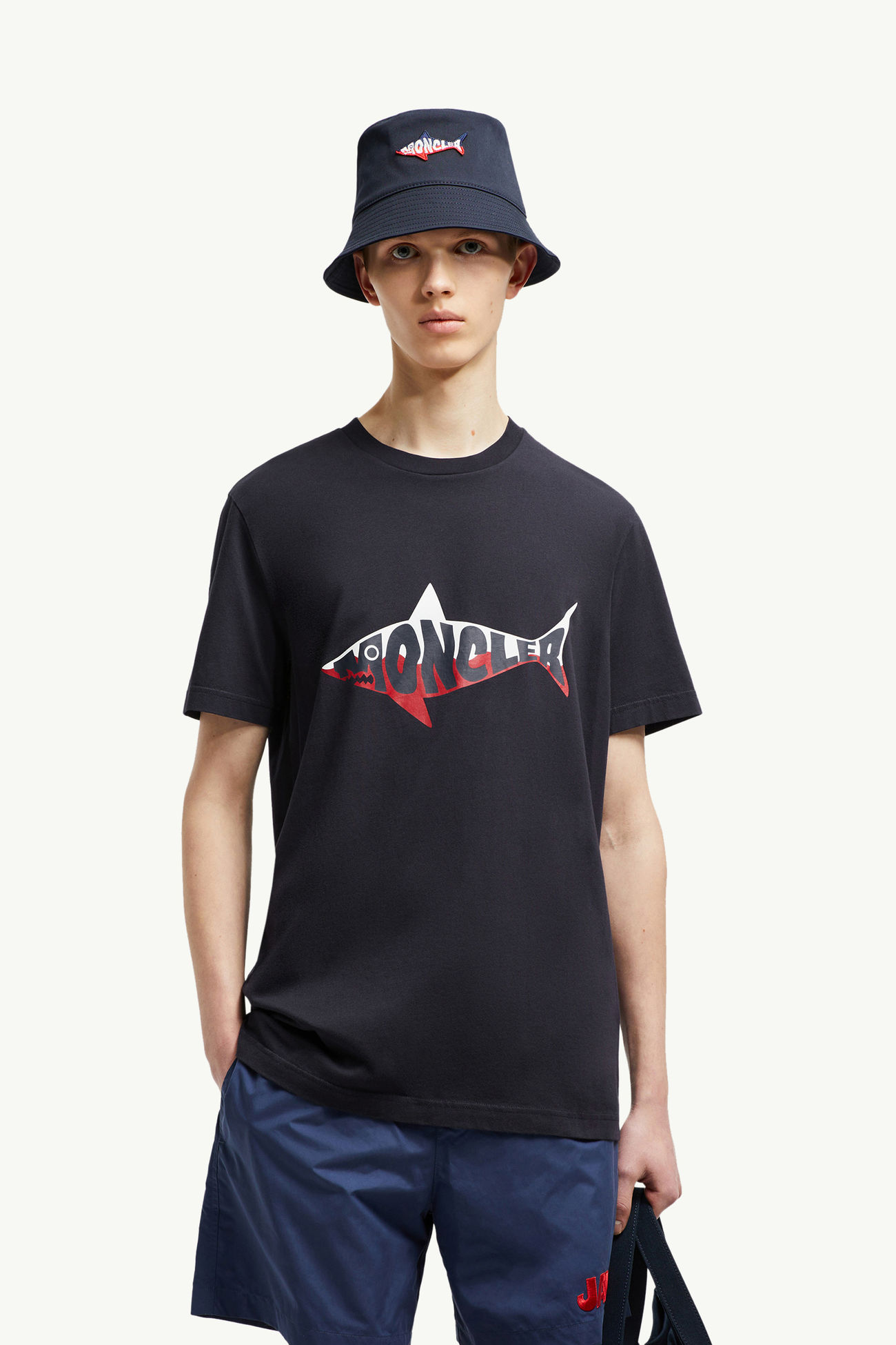 Shark Logo Cotton T-Shirt Men Dark Blue Moncler 0