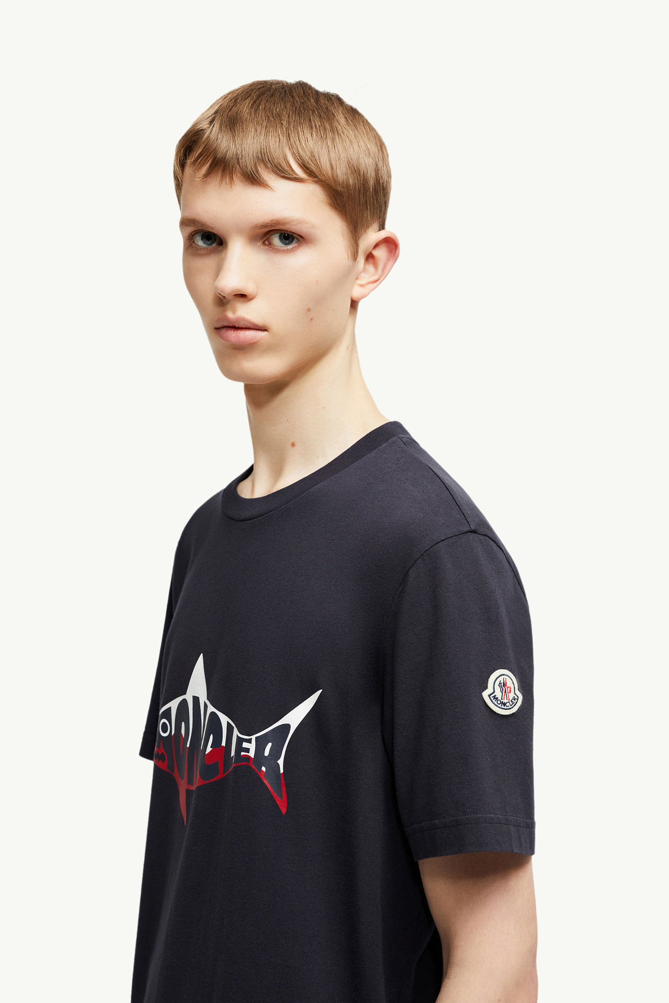 Shark Logo Cotton T-Shirt Men Dark Blue Moncler 1