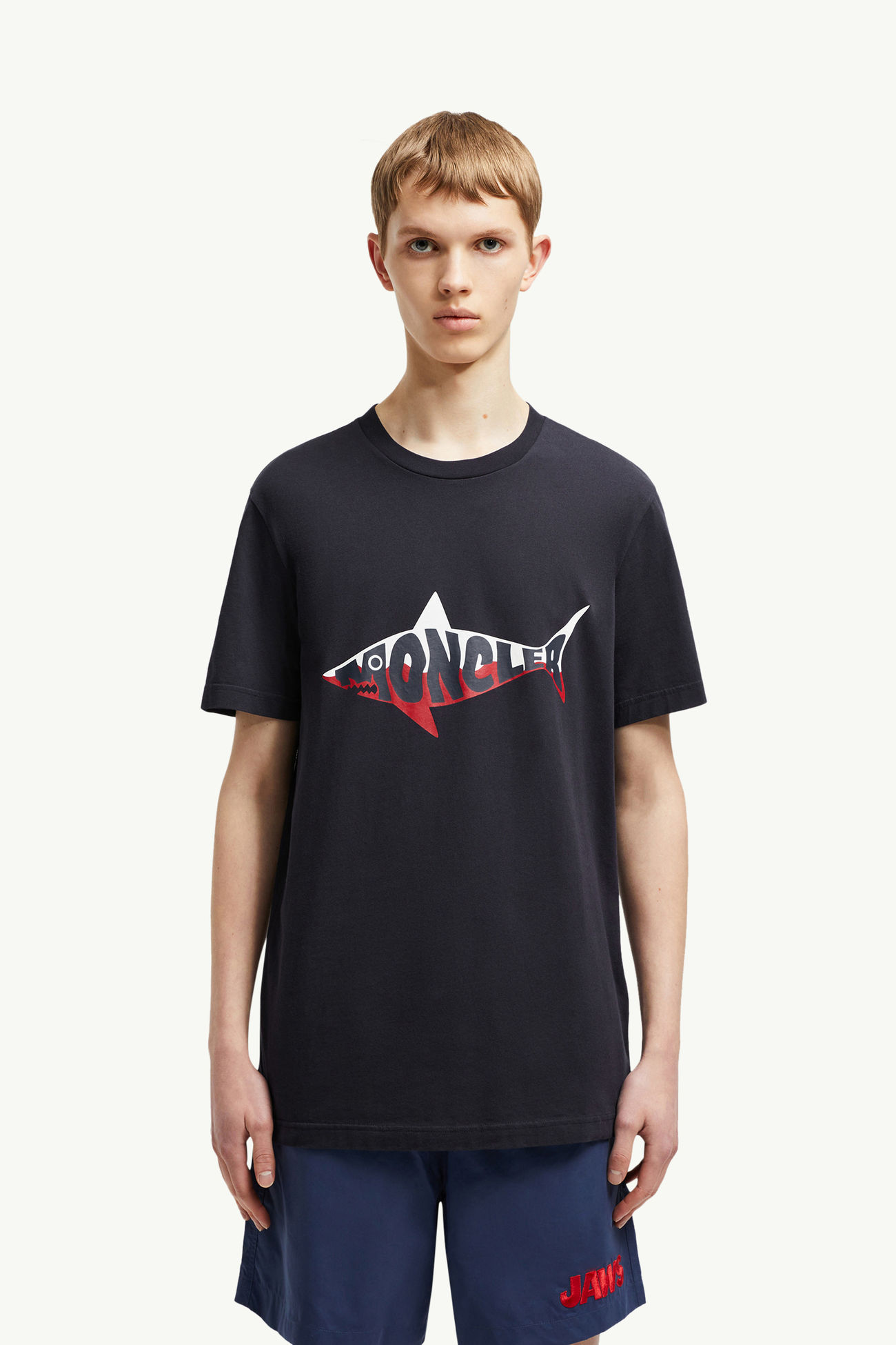 Shark Logo Cotton T-Shirt Men Dark Blue Moncler 3