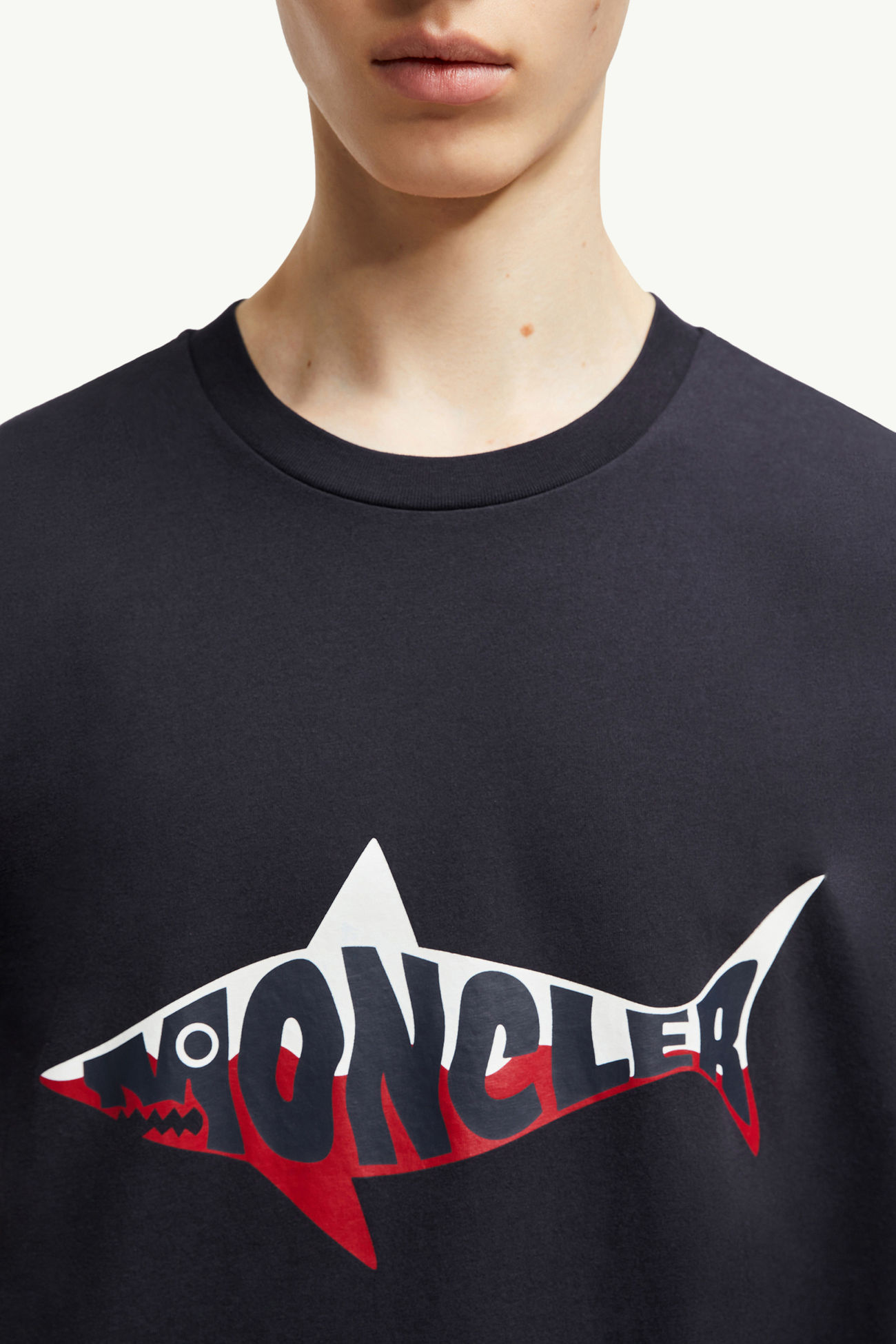 Shark Logo Cotton T-Shirt Men Dark Blue Moncler 5