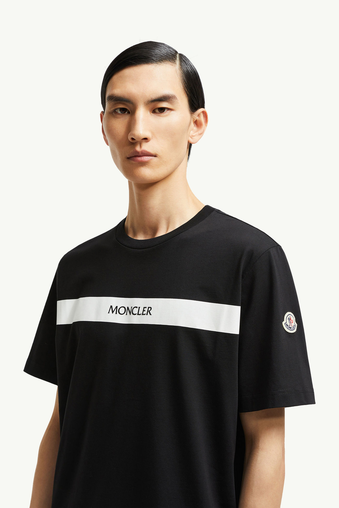 T-shirt en coton à logo caoutchouté Hommes Noir Moncler 1