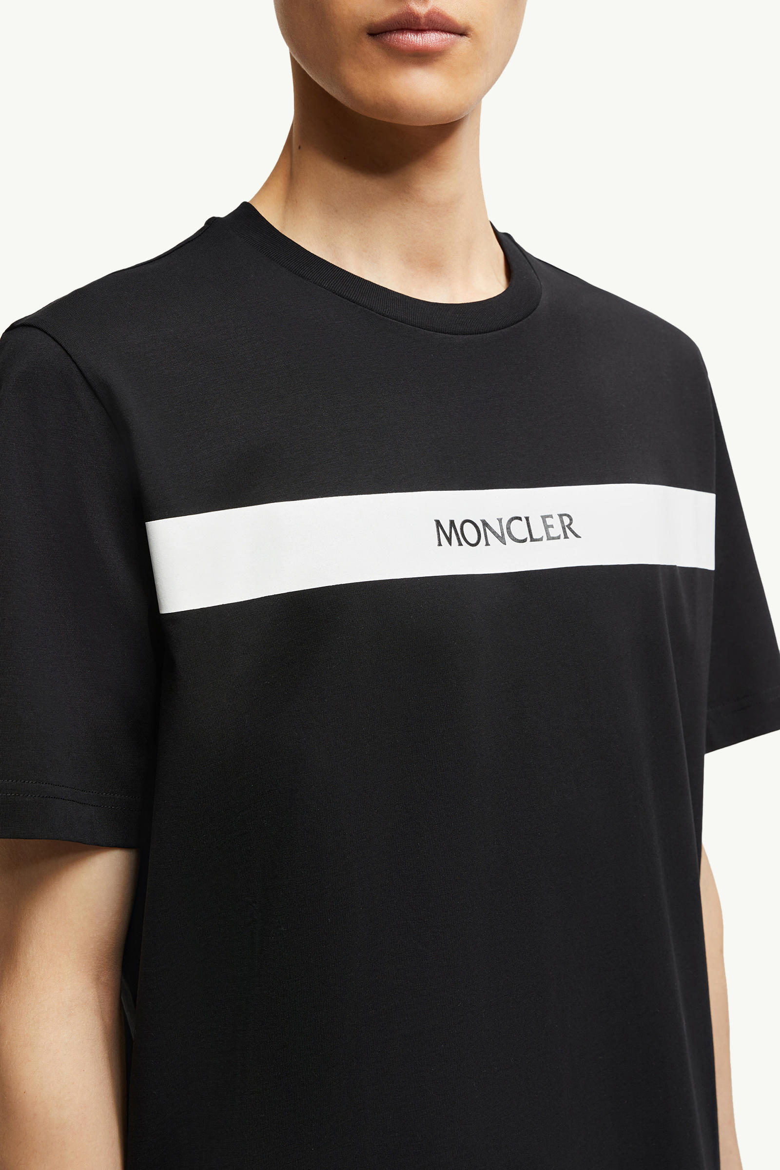 Rubberised Logo Cotton T-Shirt Men Black Moncler 5