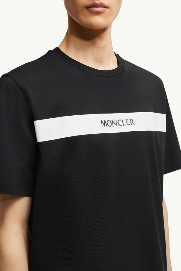 T-shirt en coton à logo caoutchouté Hommes Noir Moncler 5