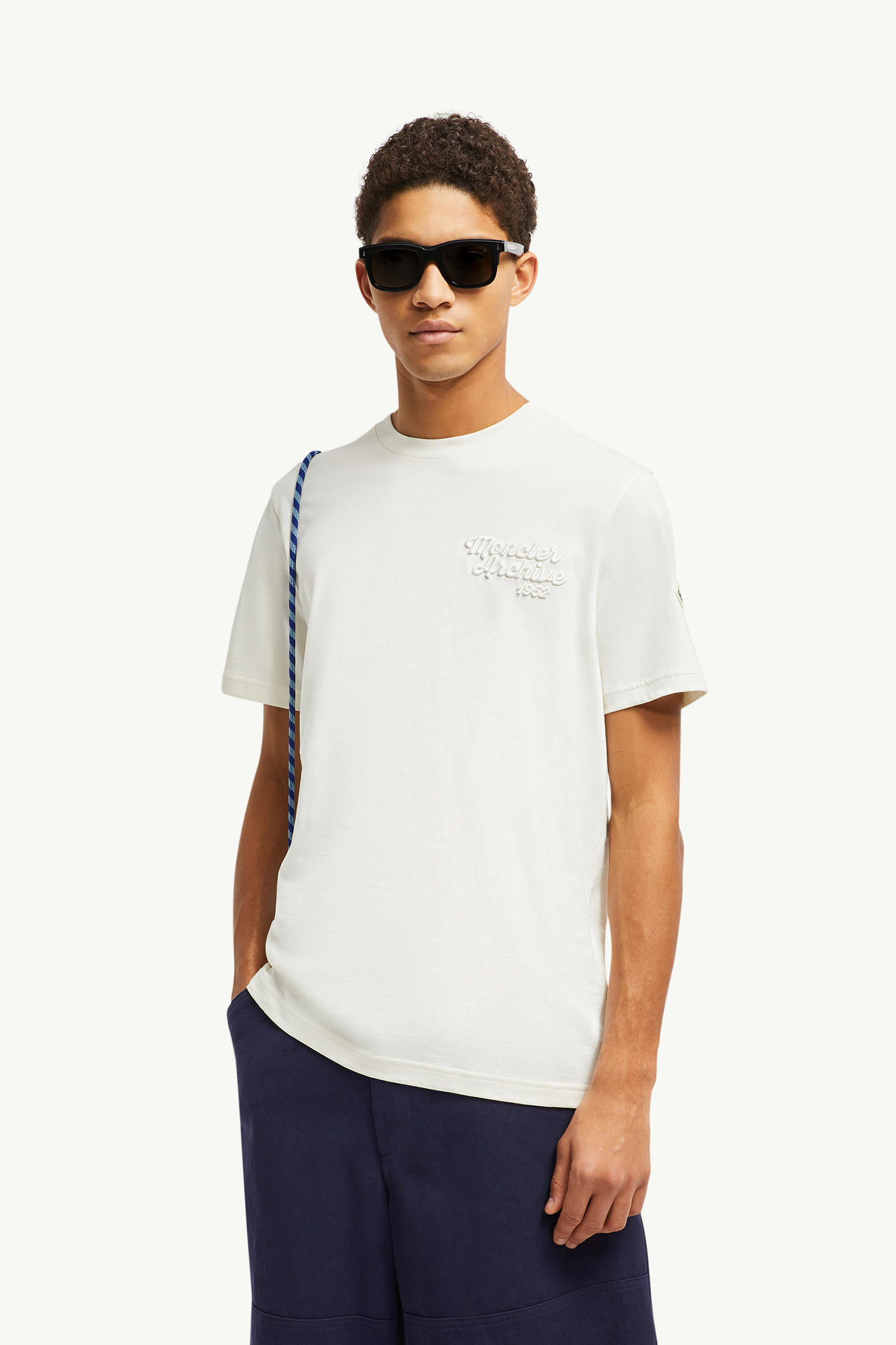 Embroidered Logo Cotton T-Shirt Men White Moncler 0