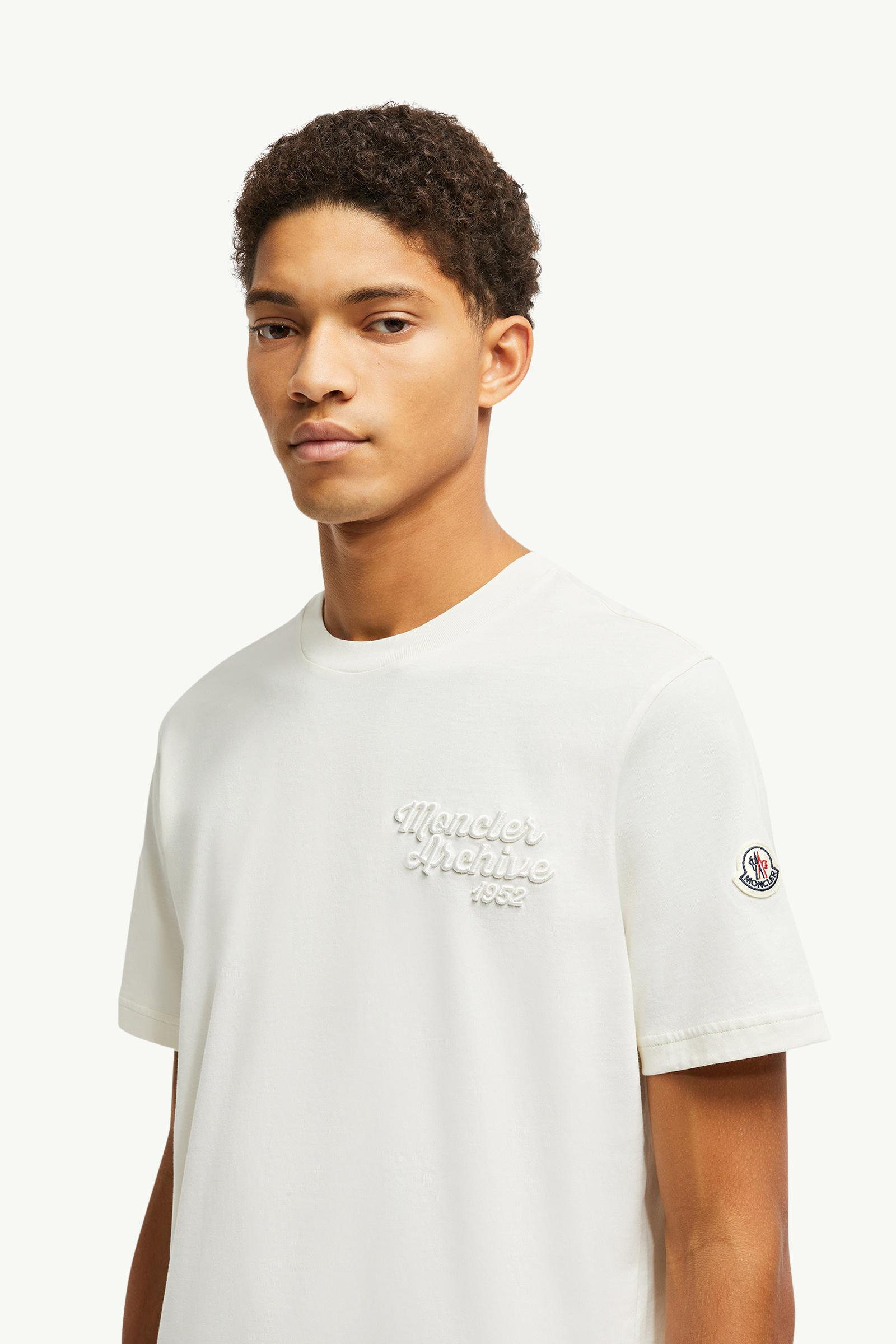 Embroidered Logo Cotton T-Shirt Men White Moncler 1