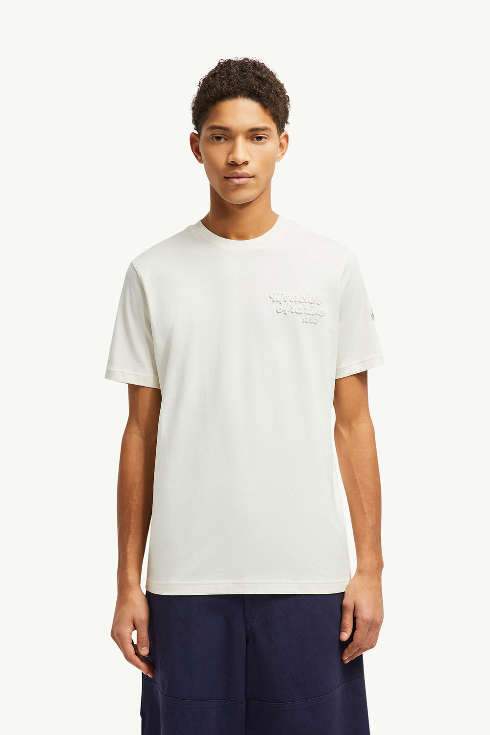 Embroidered Logo Cotton T-Shirt Men White Moncler 3