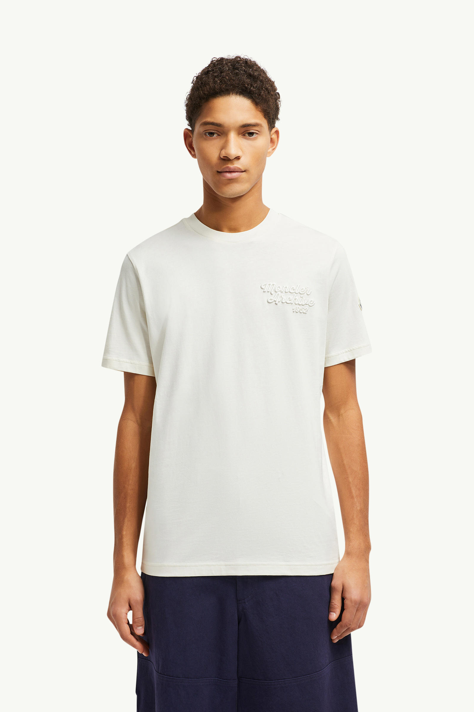 Embroidered Logo Cotton T-Shirt Men White Moncler 3