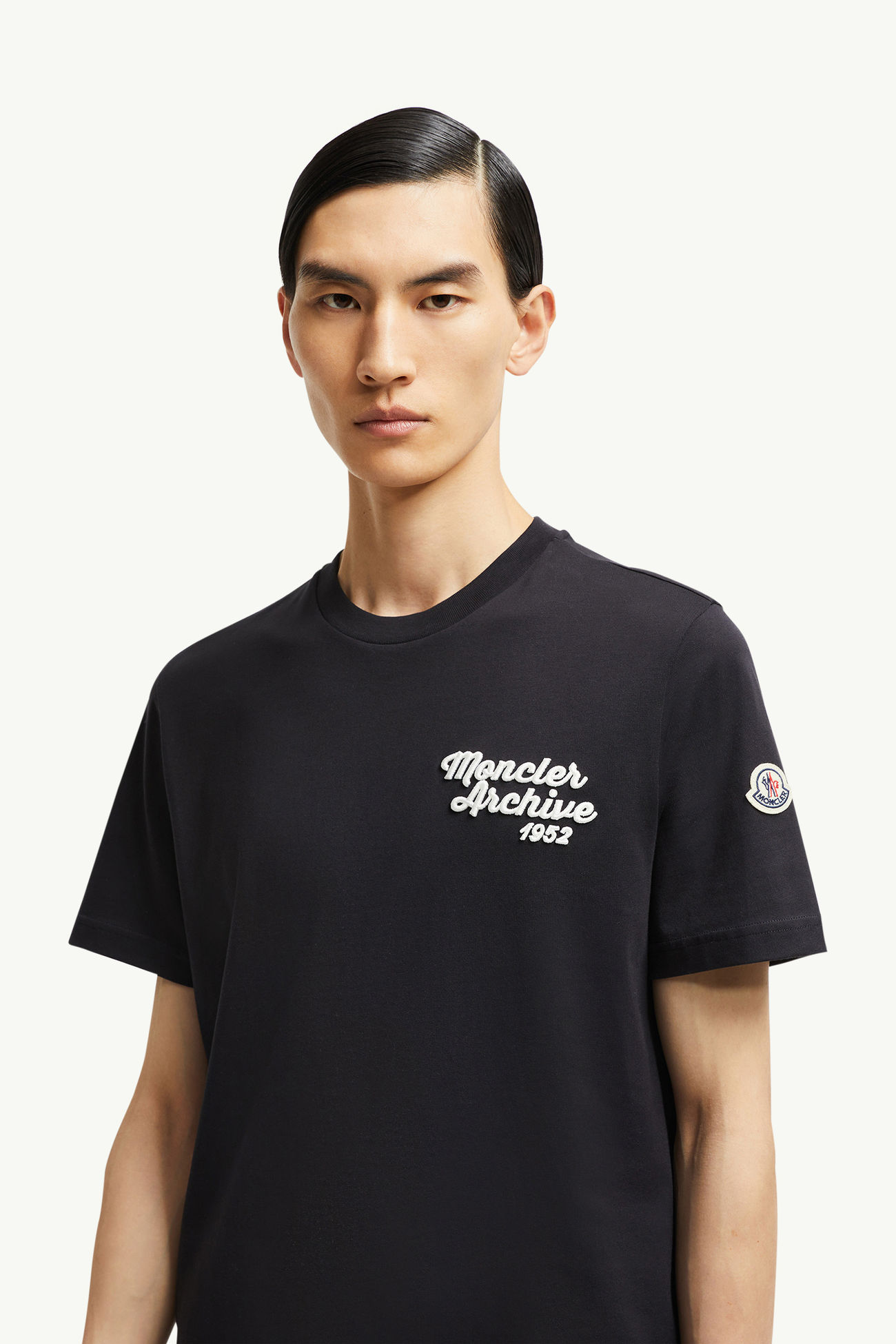 T-Shirt aus Baumwolle mit gesticktem Logo Herren Navyblau Moncler 1