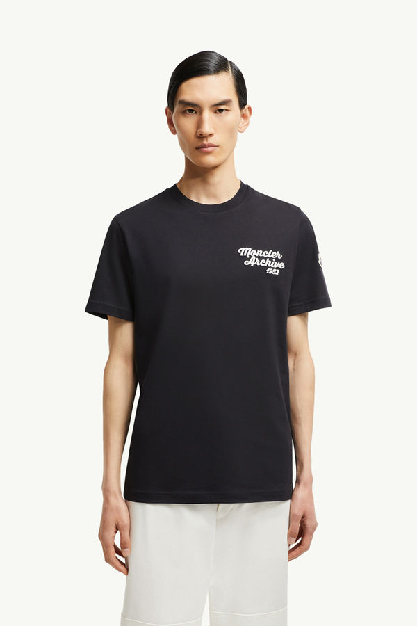 Embroidered Logo Cotton T-Shirt Men Navy Blue Moncler 3