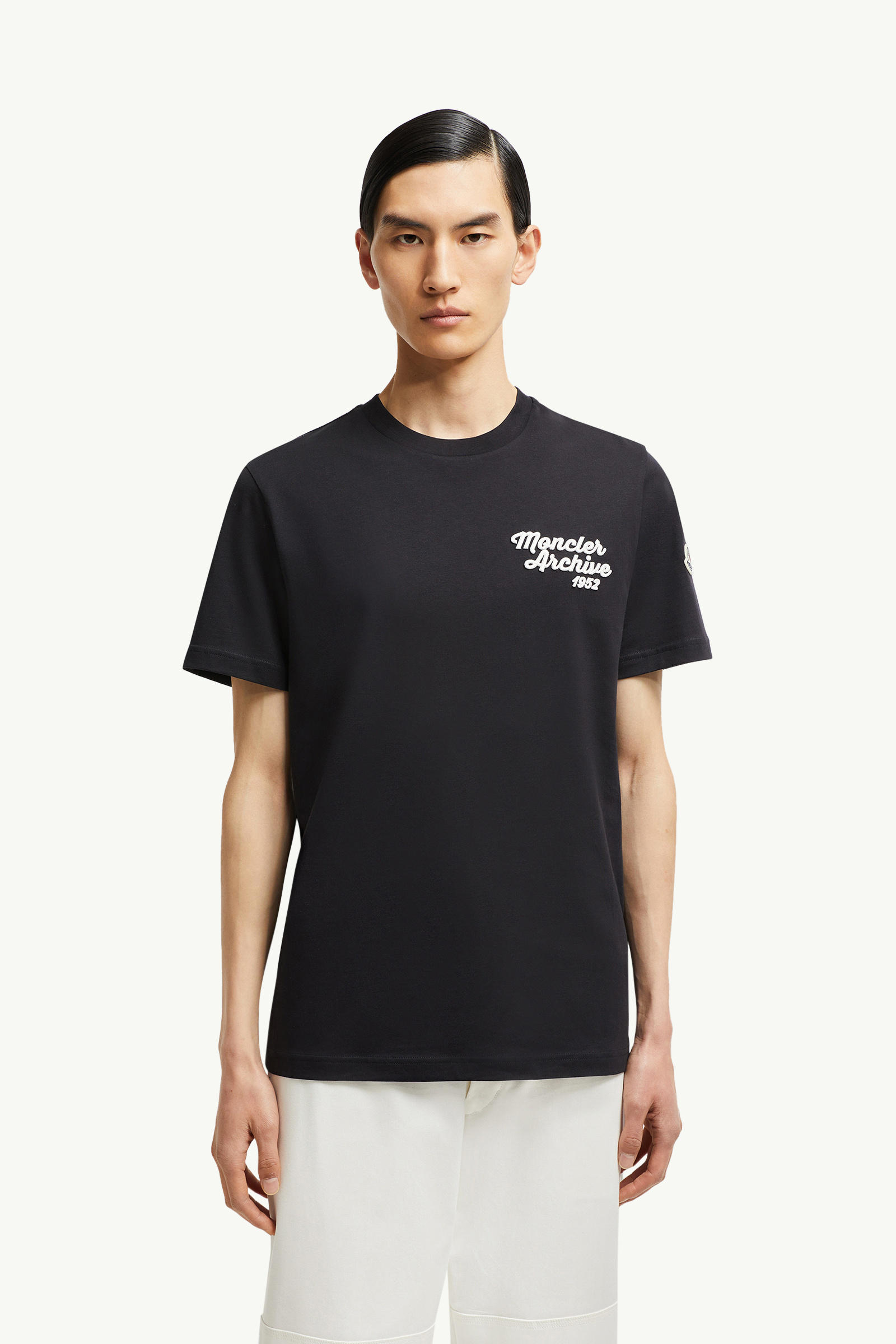 Embroidered Logo Cotton T-Shirt Men Navy Blue Moncler 3