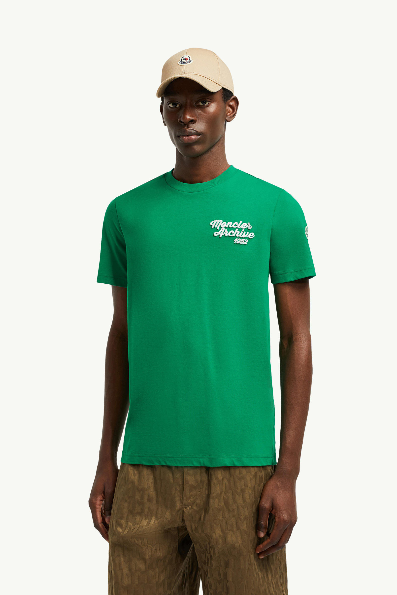 Embroidered Logo Cotton T-Shirt Men Bright Green Moncler 0