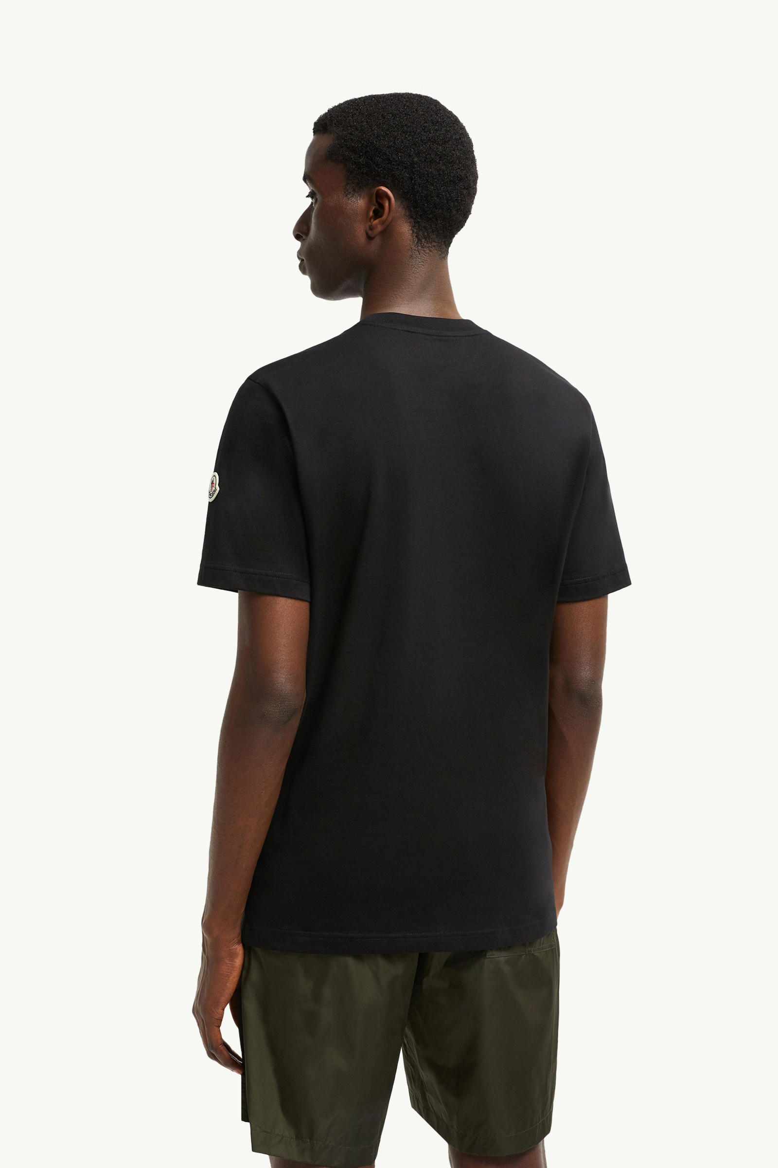 Embroidered Logo Cotton T-Shirt Men Black Moncler 4