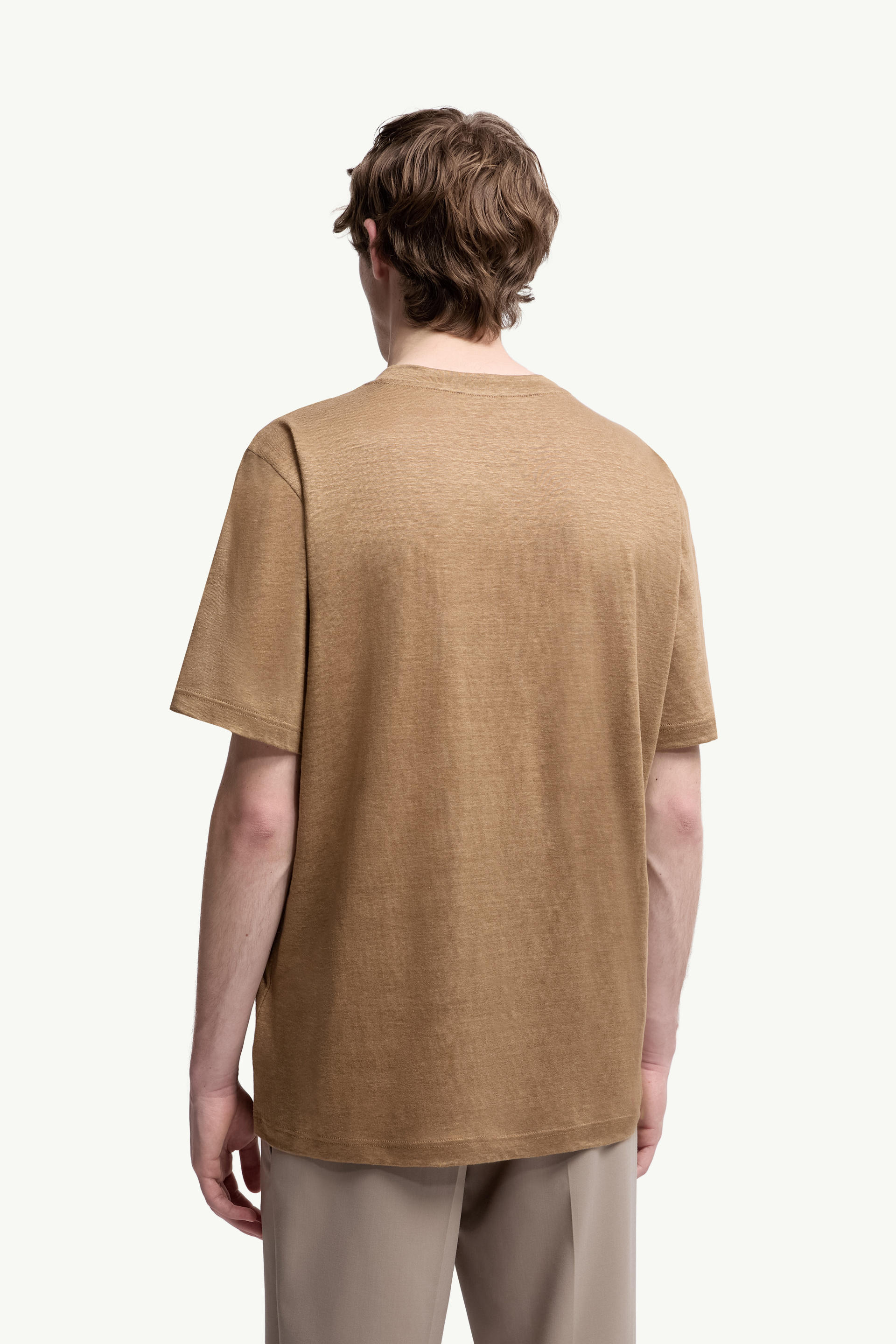 Logo Linen T-Shirt Men Ochre Yellow Moncler 4