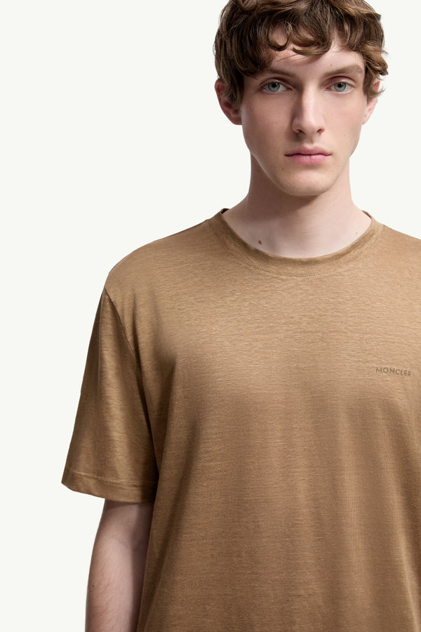 Logo Linen T-Shirt Men Ochre Yellow Moncler 5