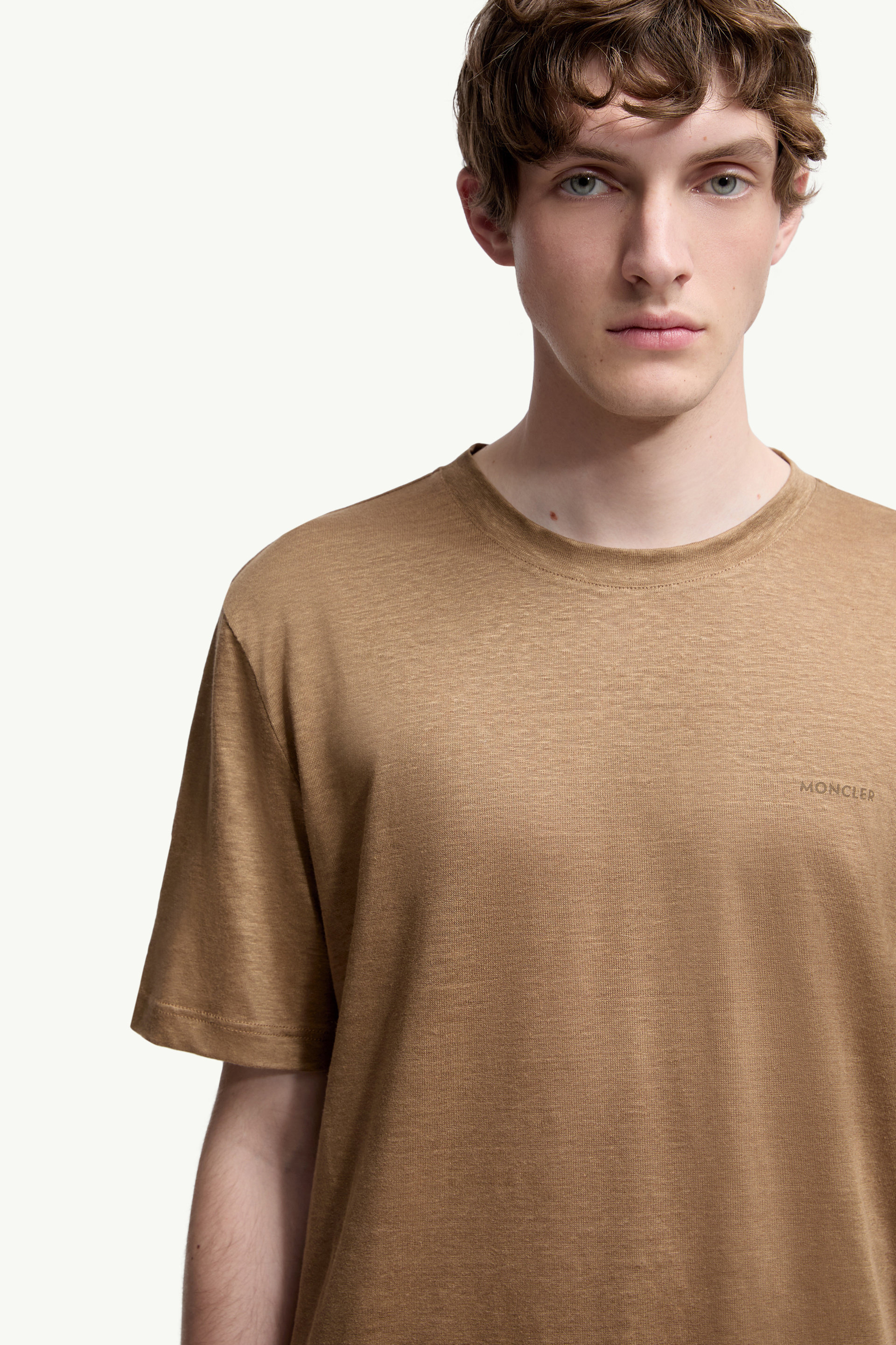 Logo Linen T-Shirt Men Ochre Yellow Moncler 5