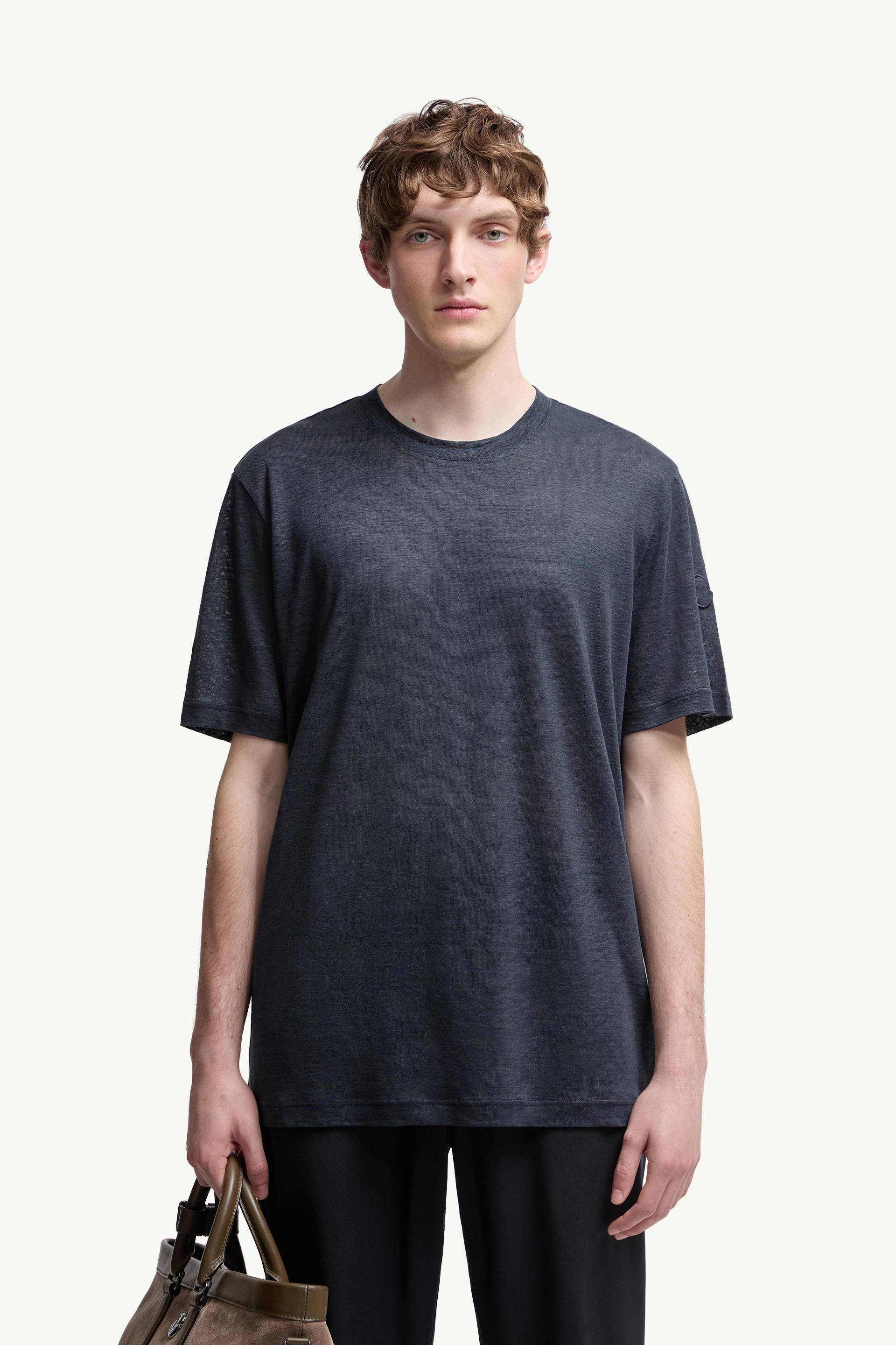 T-shirt en lin à logo Hommes Bleu foncé Moncler 0