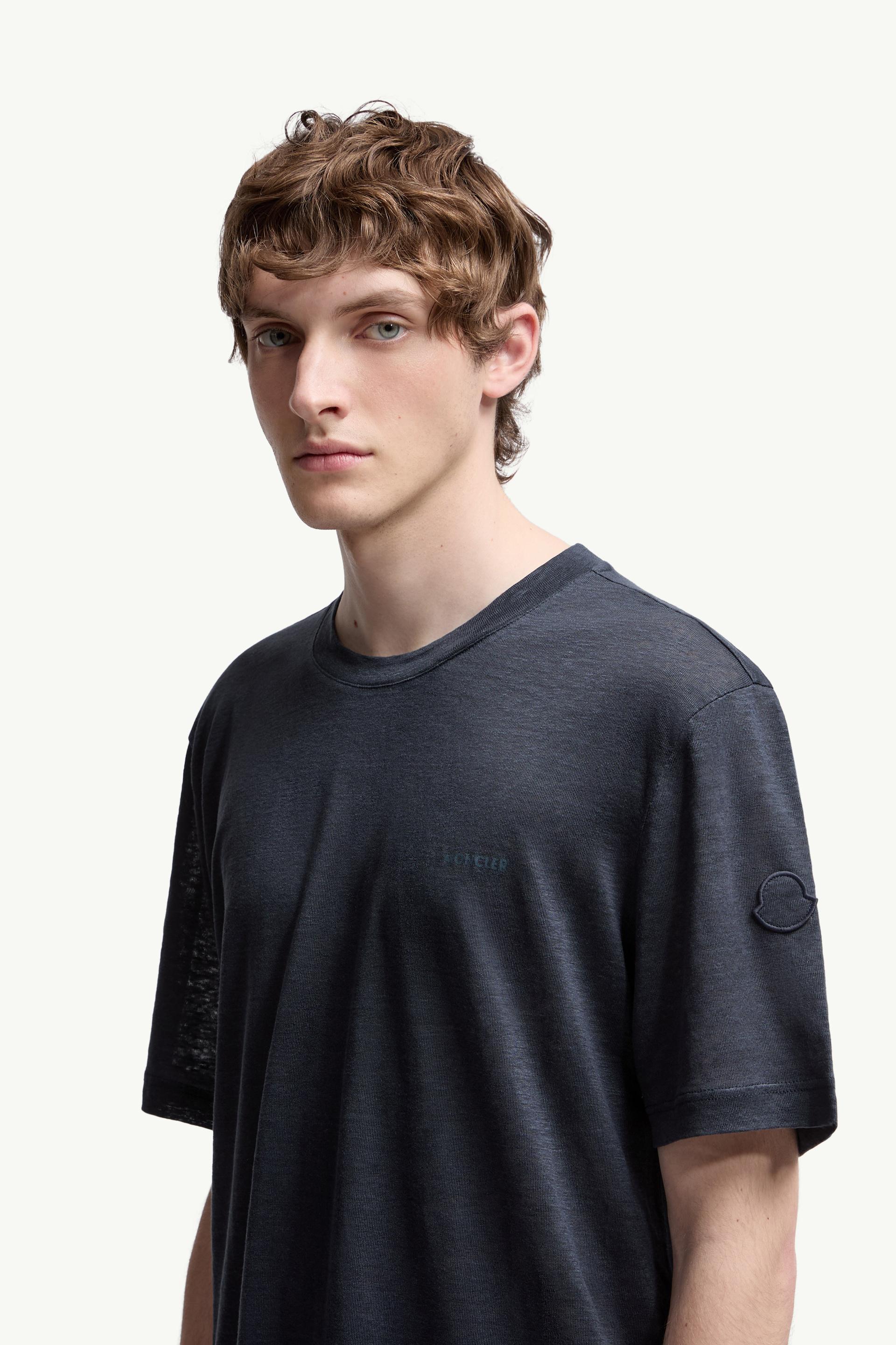 T-shirt en lin à logo Hommes Bleu foncé Moncler 1