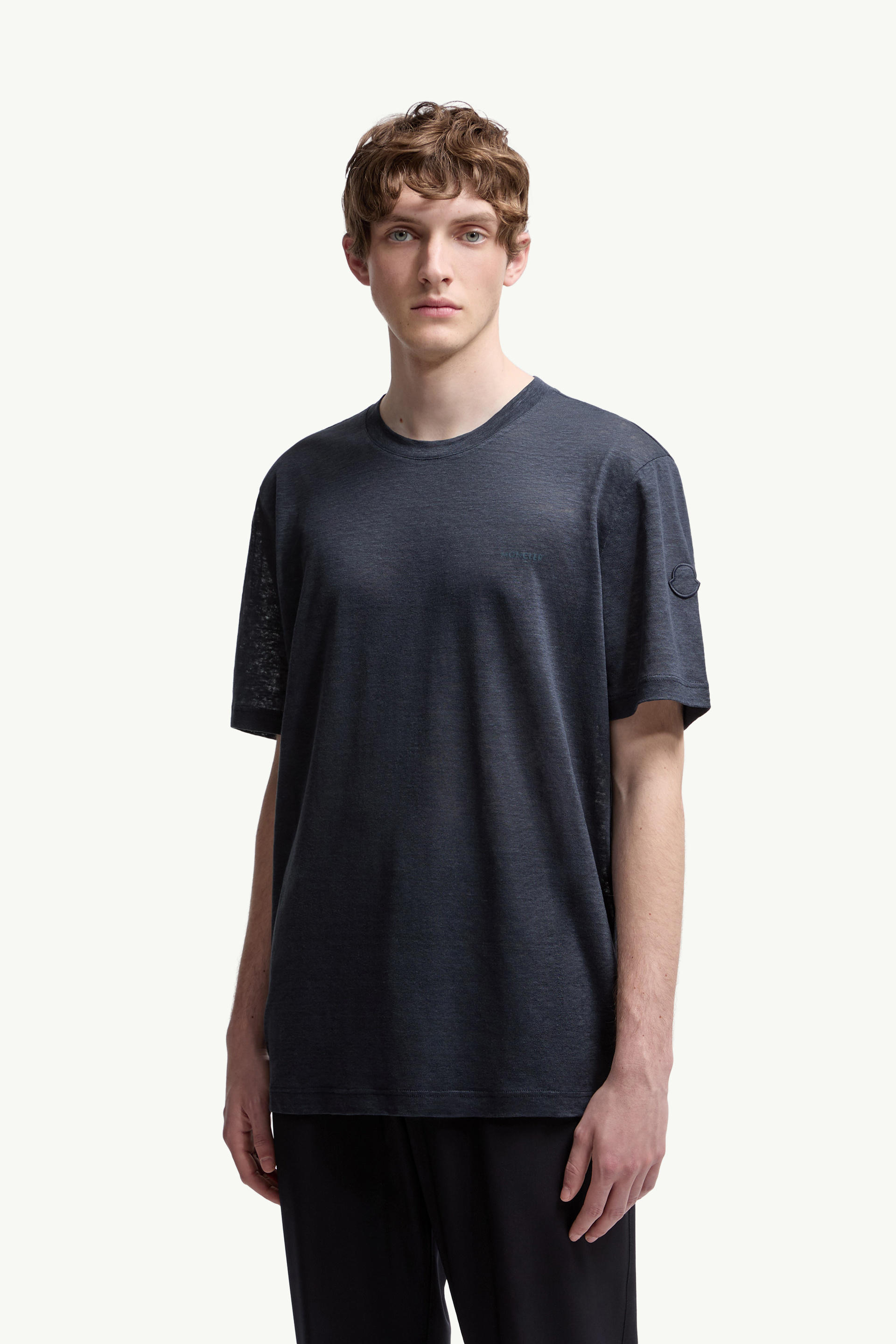T-shirt en lin à logo Hommes Bleu foncé Moncler 3