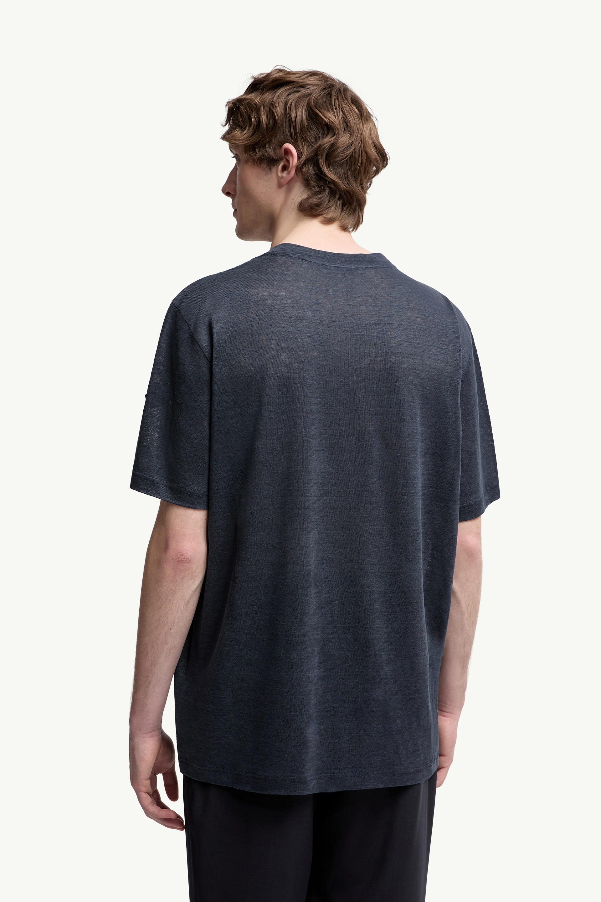 Logo Linen T-Shirt Men Dark Blue Moncler 4