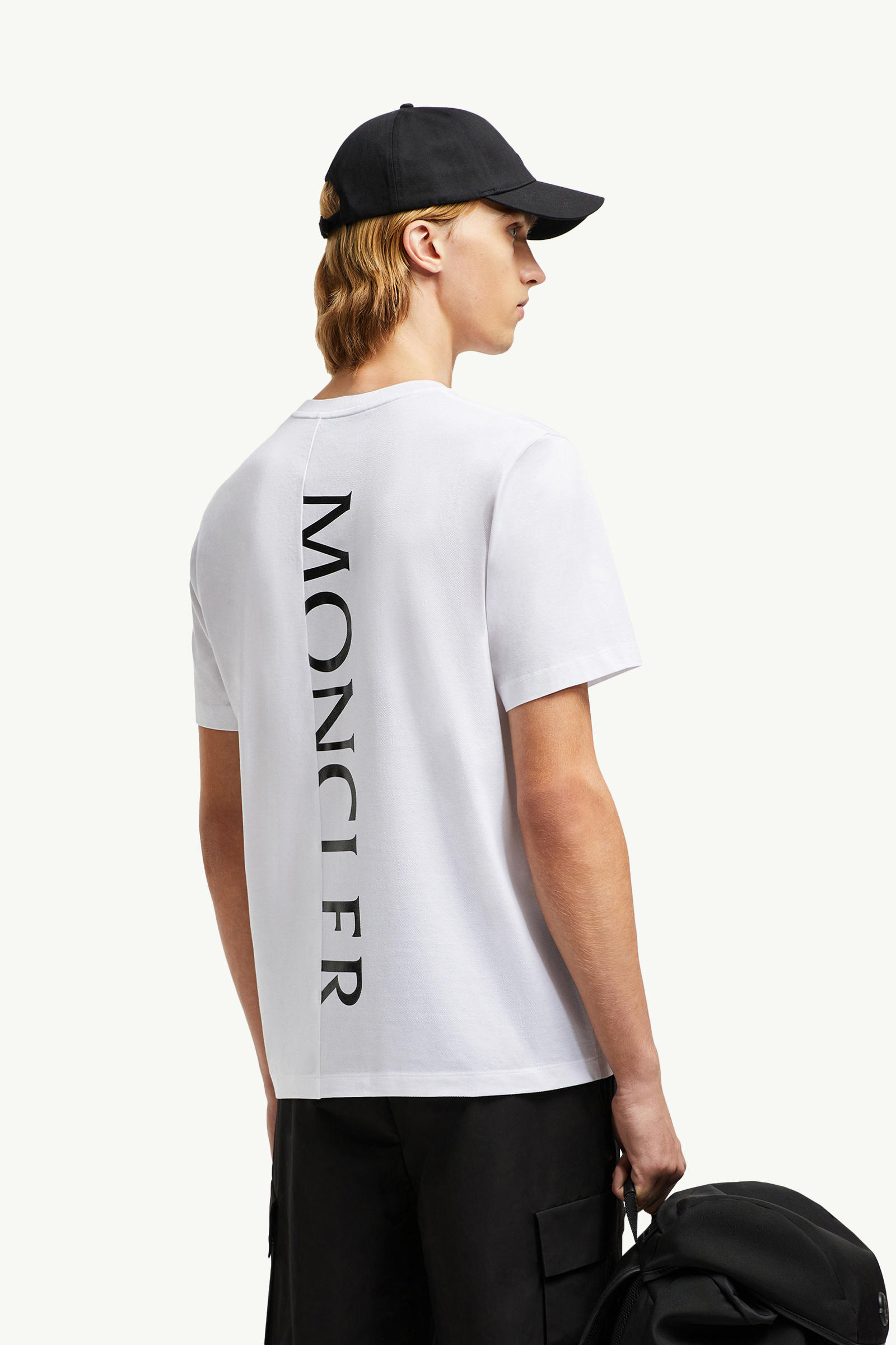 Camiseta de algodón con logotipo en la parte trasera vertical Hombre Blanco Óptico Moncler 0