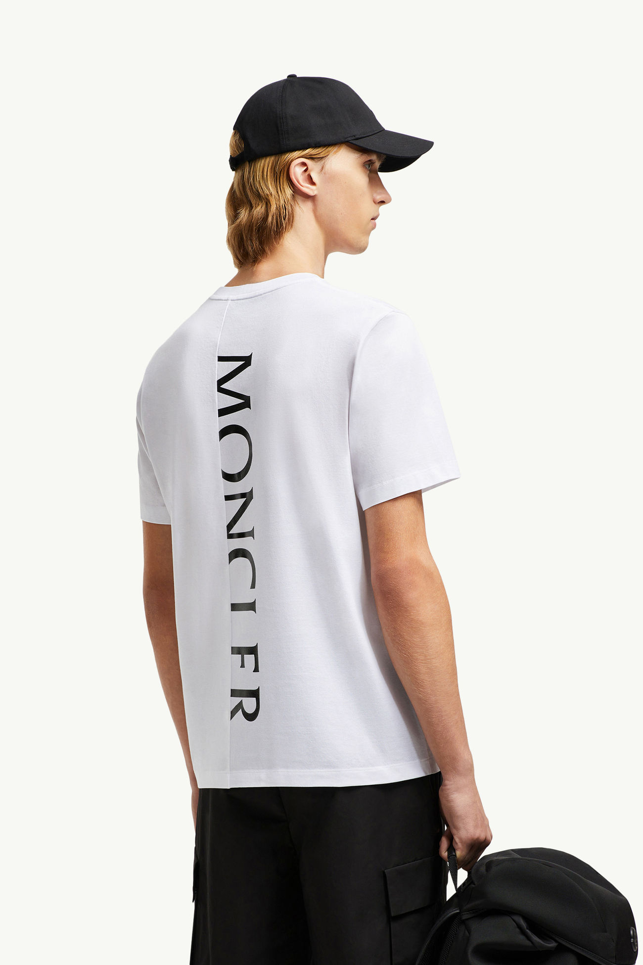T-shirt en coton à logo vertical Hommes Blanc Optique Moncler 0