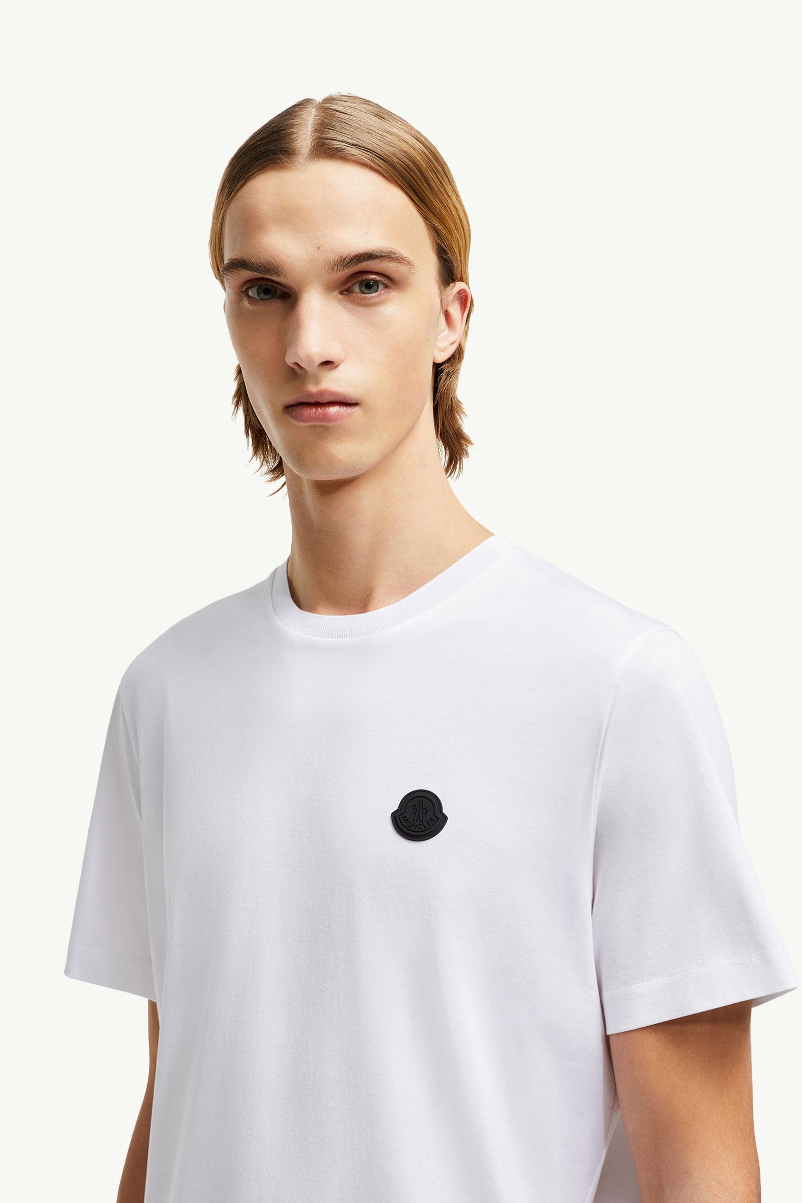 Camiseta de algodón con logotipo en la parte trasera vertical Hombre Blanco Óptico Moncler 1