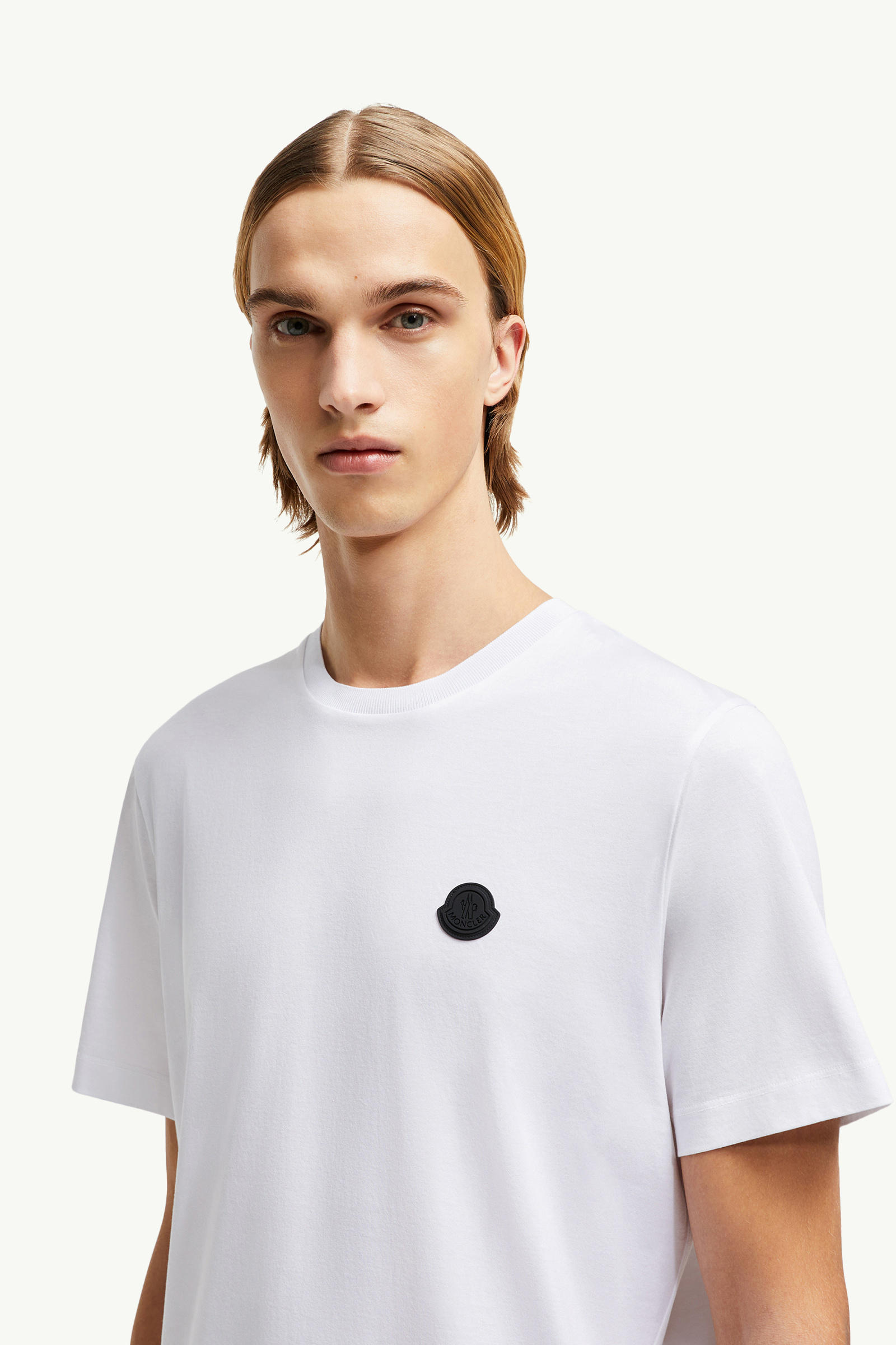 Camiseta de algodón con logotipo en la parte trasera vertical Hombre Blanco Óptico Moncler 1