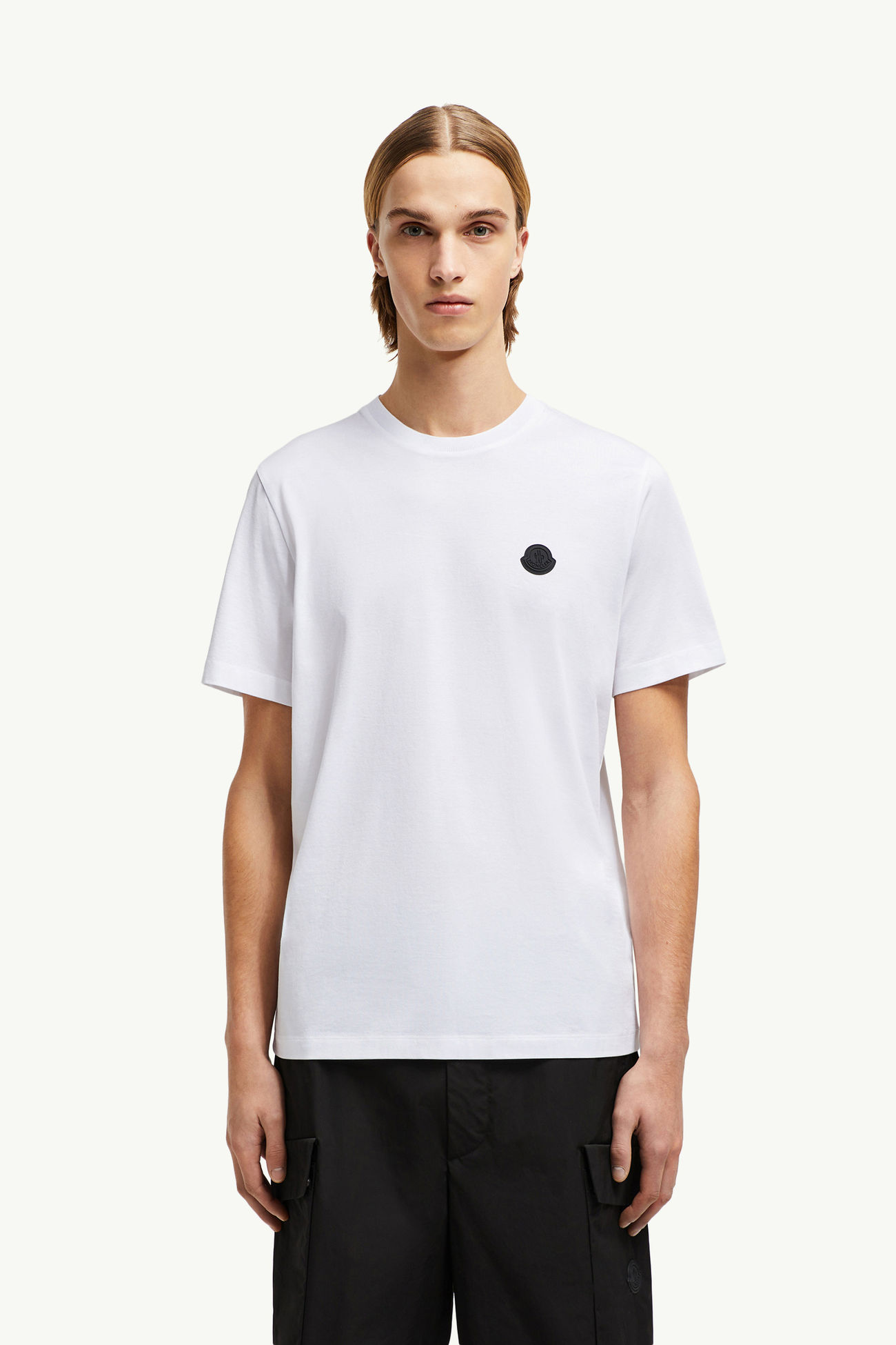 T-Shirt aus Baumwolle mit vertikalem Logo hinten Herren Optisches Weiß Moncler 3