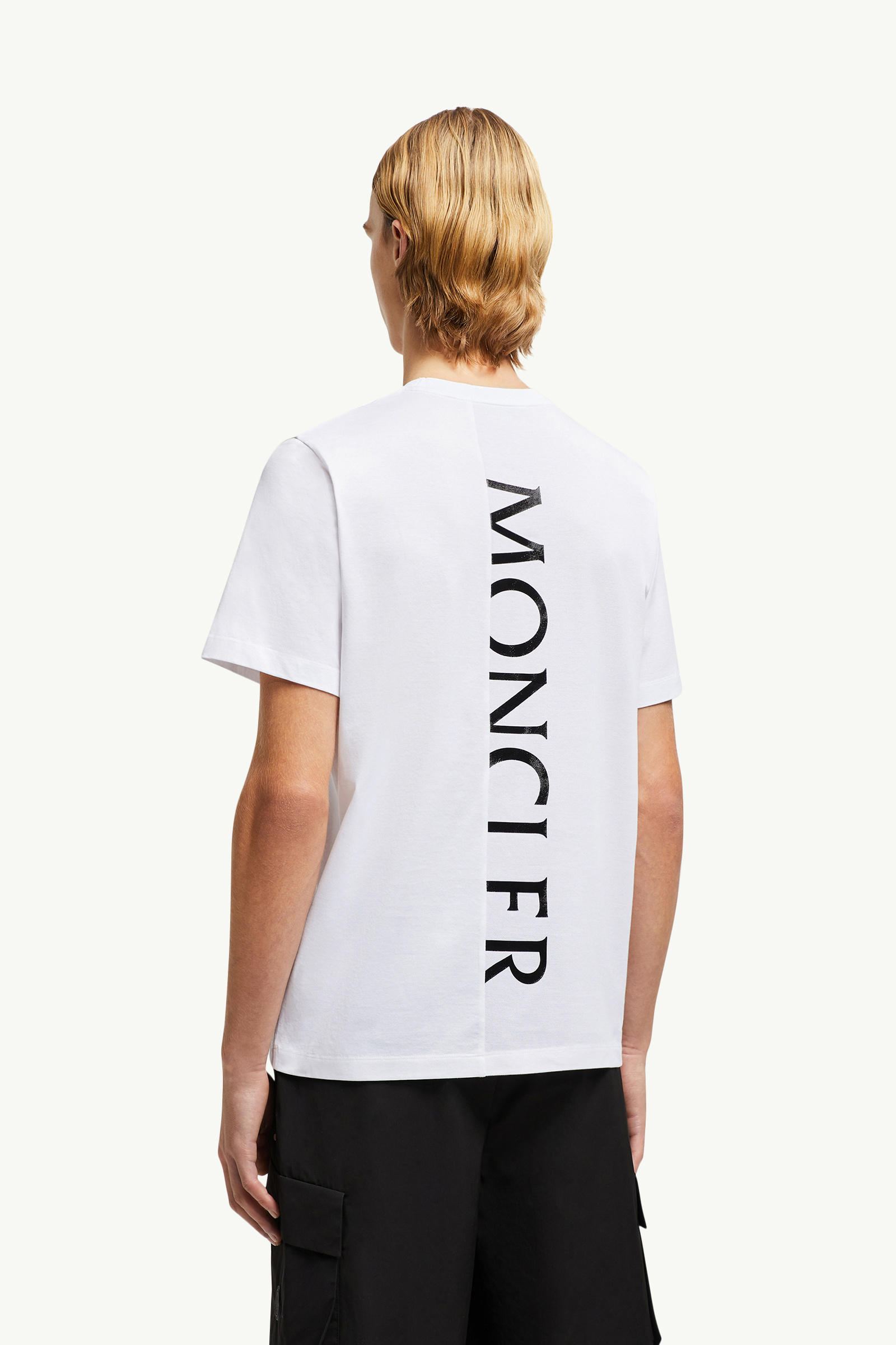 Camiseta de algodón con logotipo en la parte trasera vertical Hombre Blanco Óptico Moncler 4