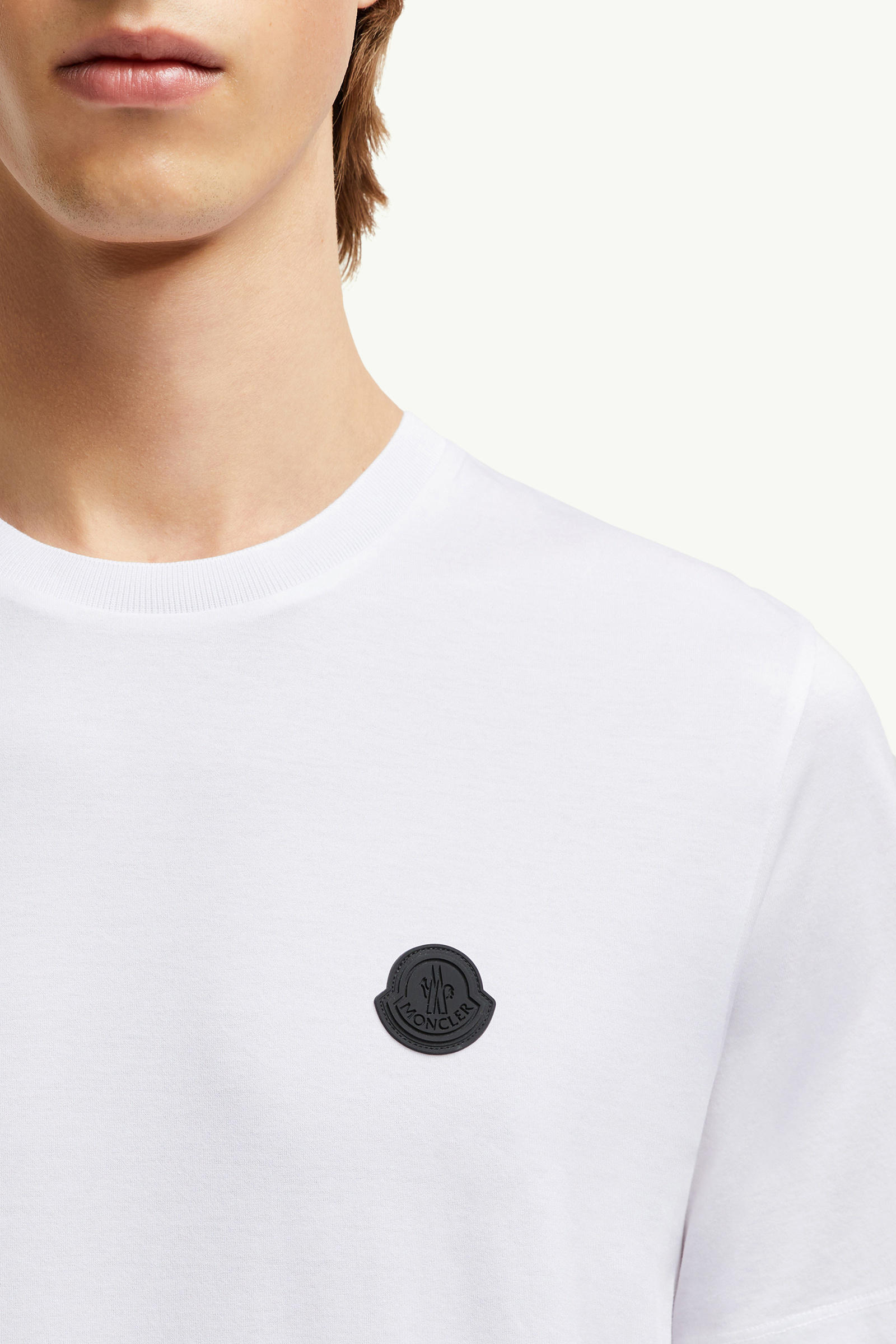 Camiseta de algodón con logotipo en la parte trasera vertical Hombre Blanco Óptico Moncler 5