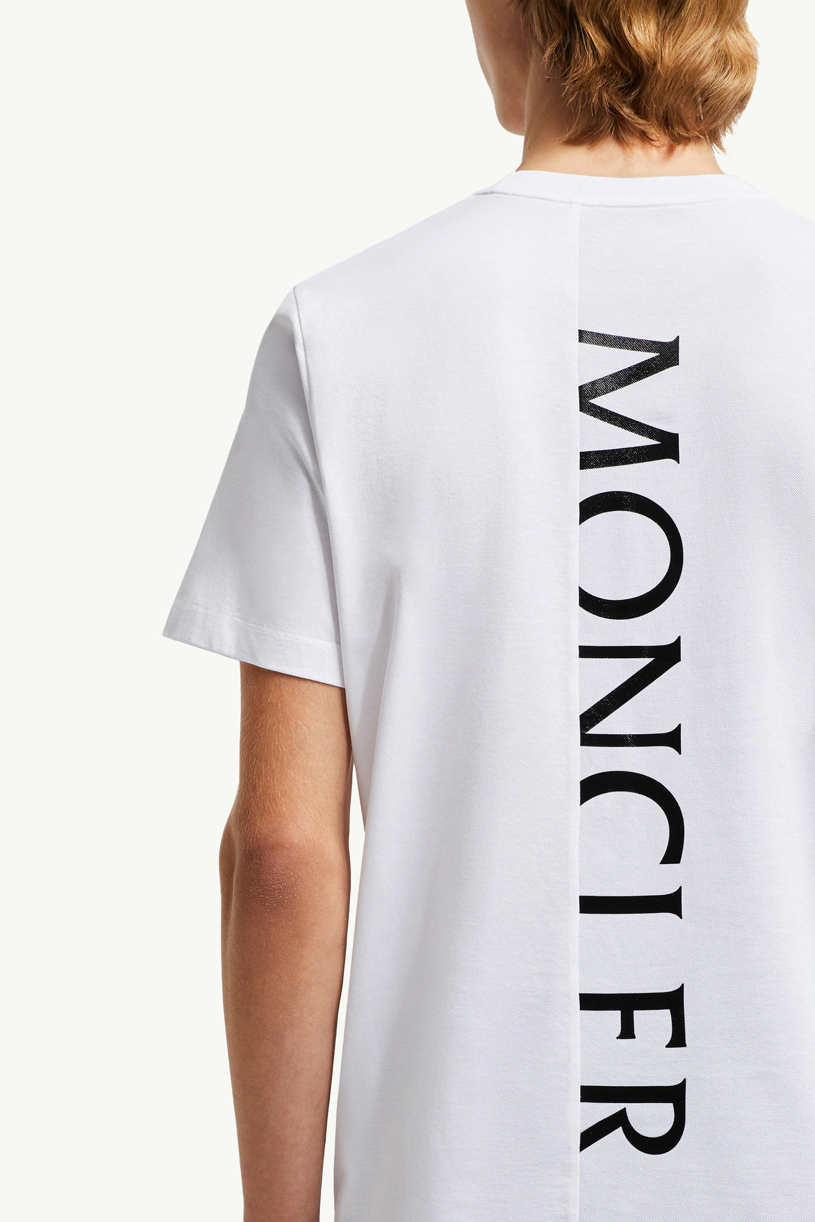 Camiseta de algodón con logotipo en la parte trasera vertical Hombre Blanco Óptico Moncler 6