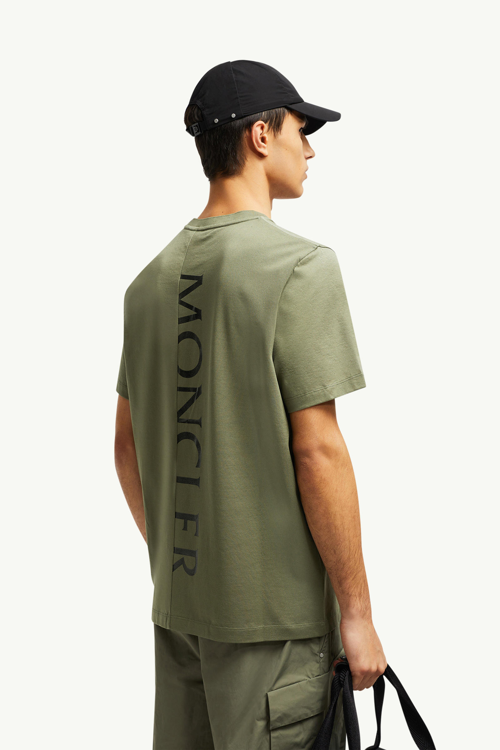 Vertical Back Logo Cotton T-Shirt Men Sage Green Moncler 0