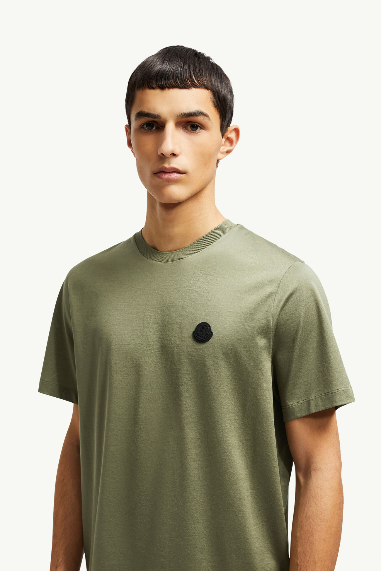 Vertical Back Logo Cotton T-Shirt Men Sage Green Moncler 1