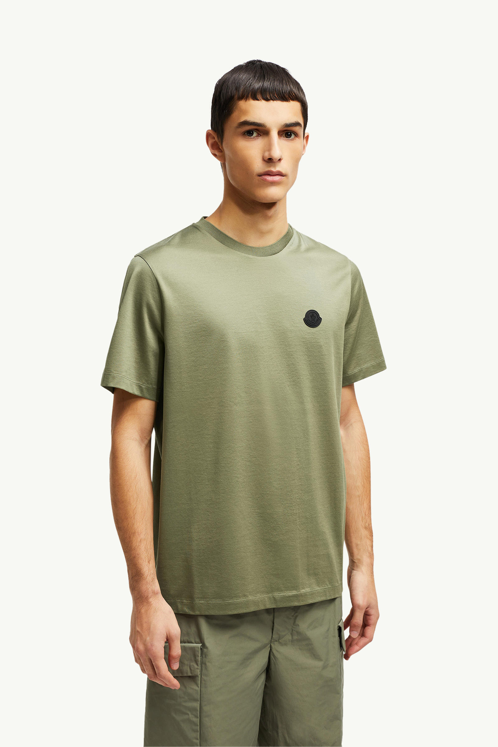 Vertical Back Logo Cotton T-Shirt Men Sage Green Moncler 3