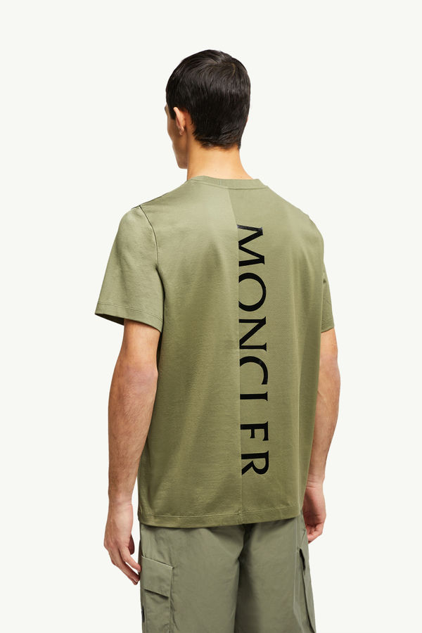 T-shirt en coton à logo vertical Hommes Vert Sauge Moncler 4