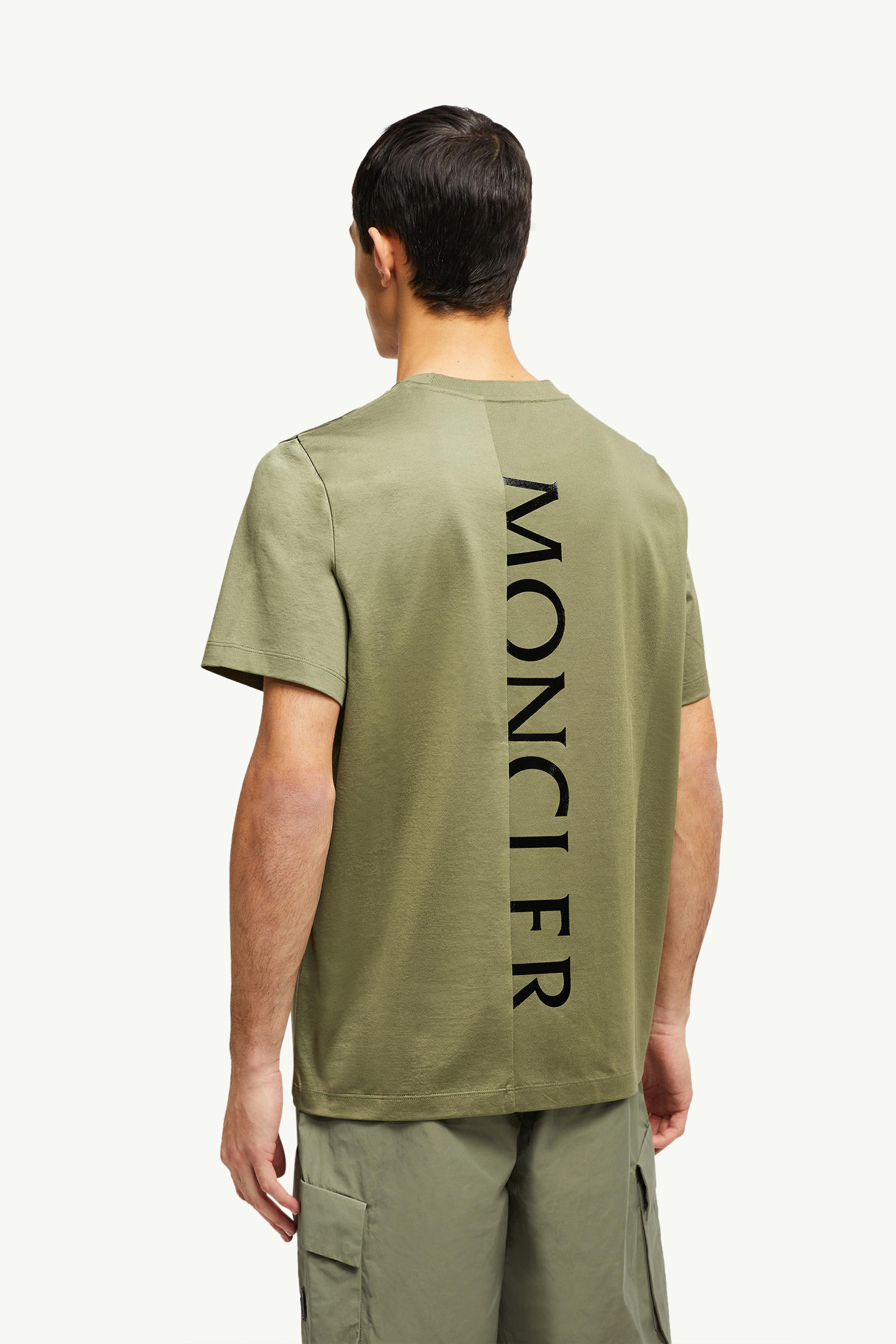 Vertical Back Logo Cotton T-Shirt Men Sage Green Moncler 4