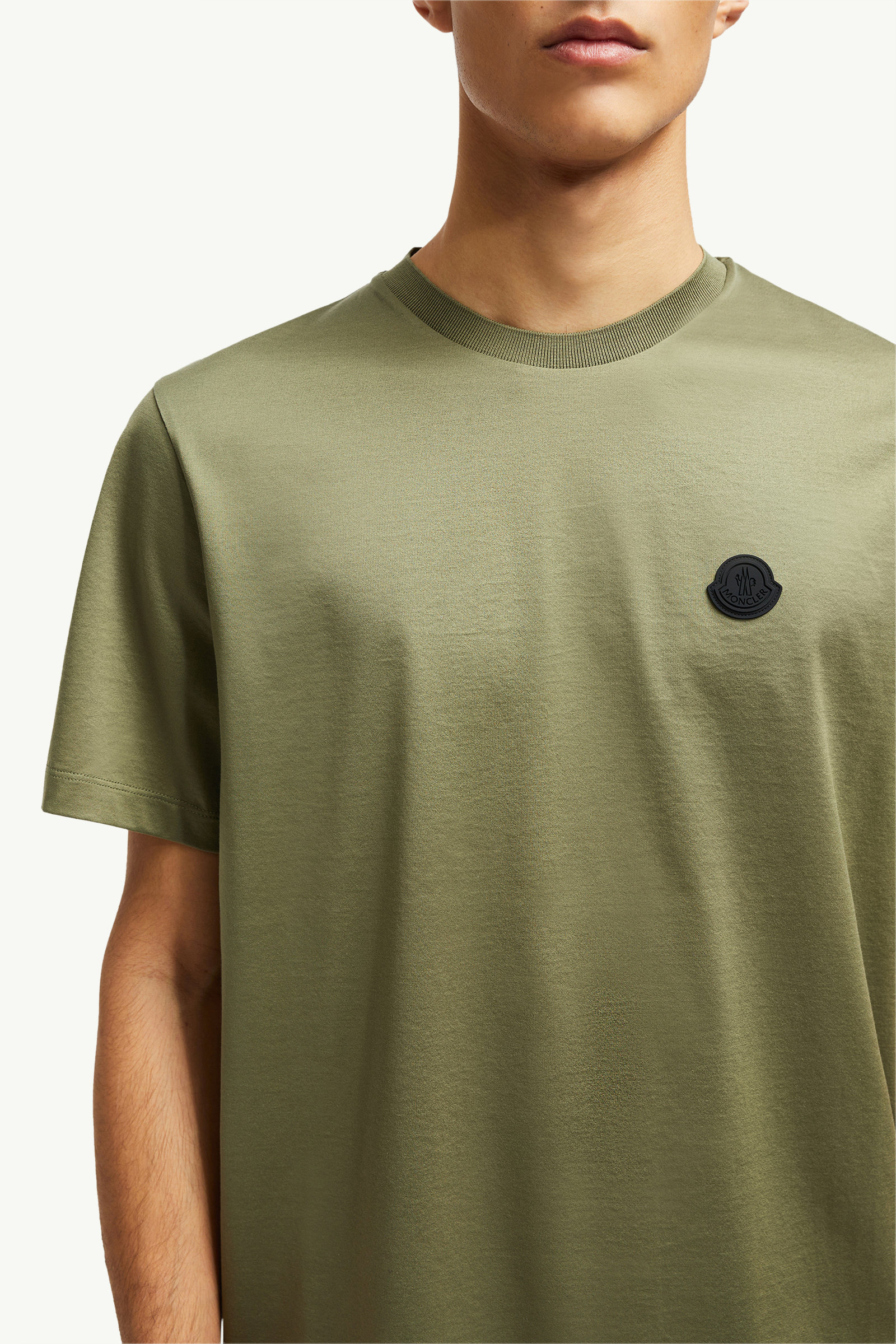 Vertical Back Logo Cotton T-Shirt Men Sage Green Moncler 5