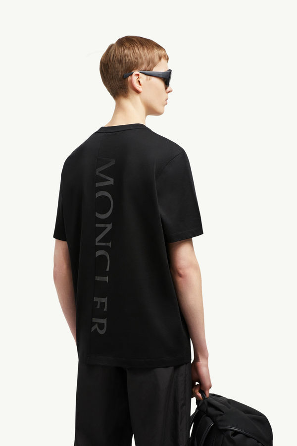 Vertical Back Logo Cotton T-Shirt Men Black Moncler 0