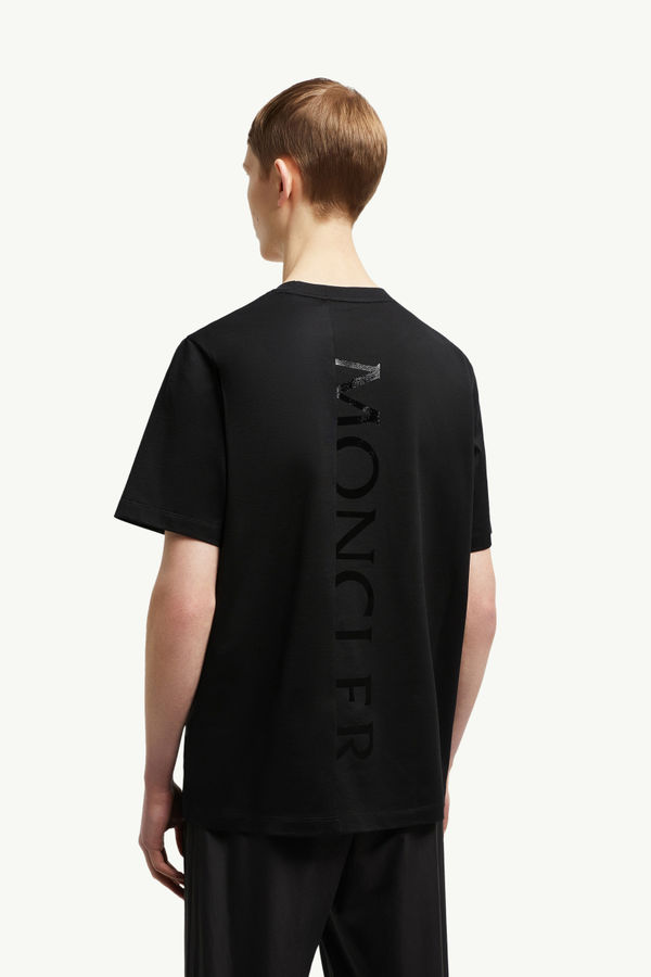 Vertical Back Logo Cotton T-Shirt Men Black Moncler 4