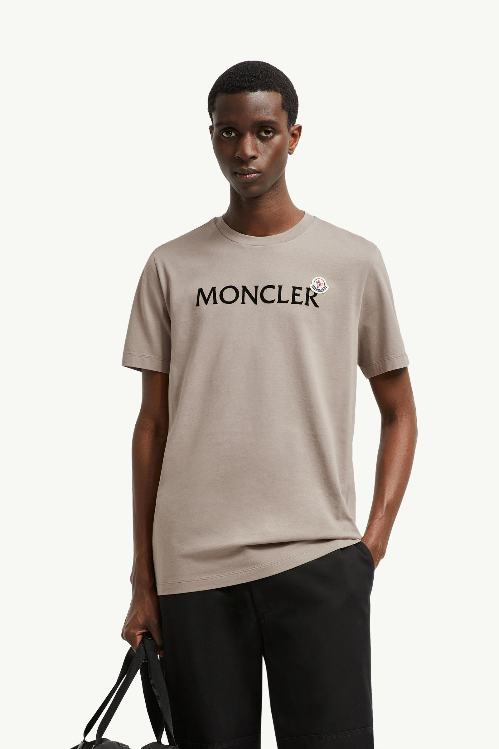 Camiseta de algodón con logotipo flocado Hombre Gris Moncler 0