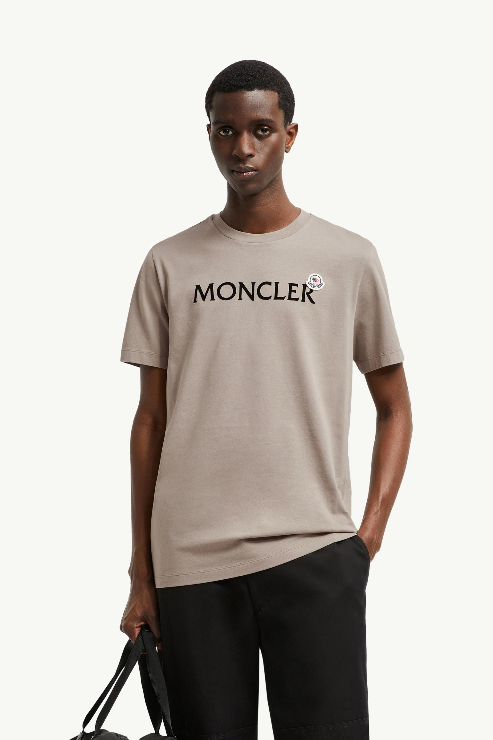 モンクレール Tシャツ メンズ グレー Grey Flocked Logo Cotton T-Shirt - Polos & T-shirts for Men