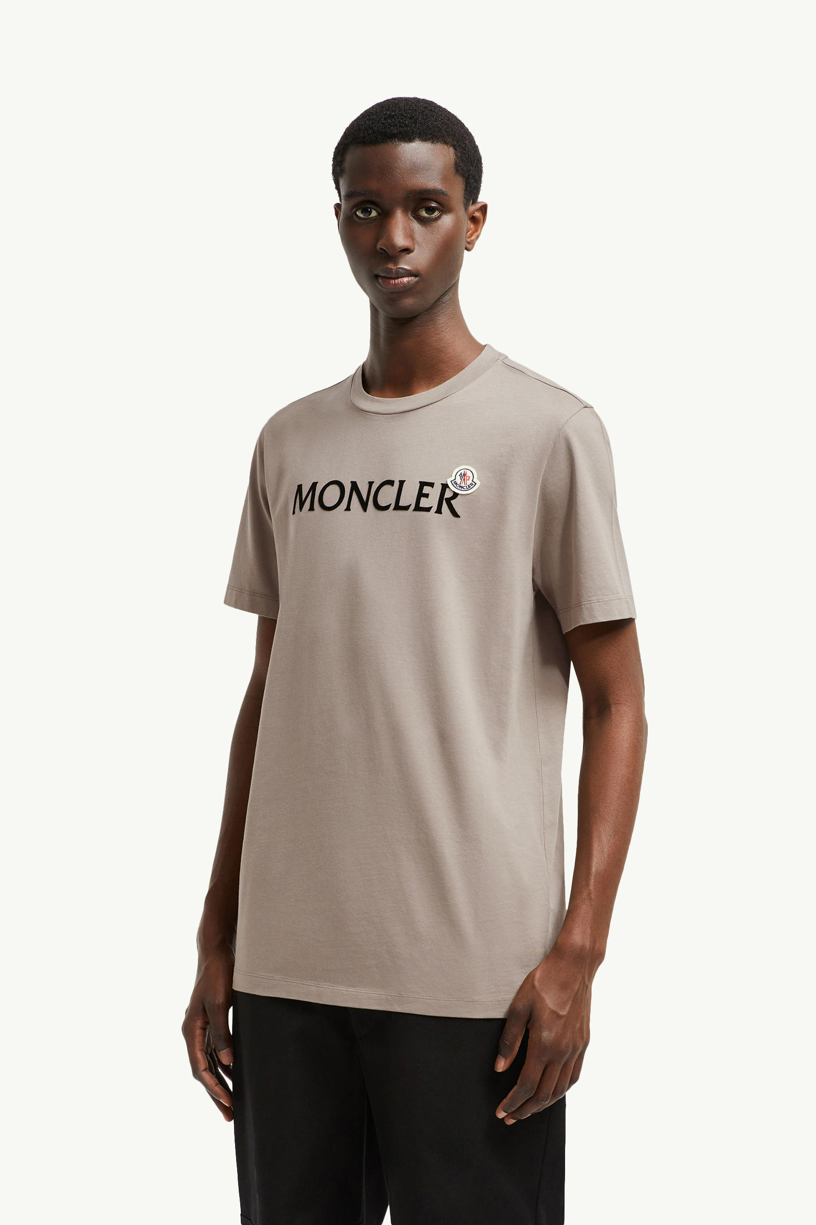 Camiseta de algodón con logotipo flocado Hombre Gris Moncler 3