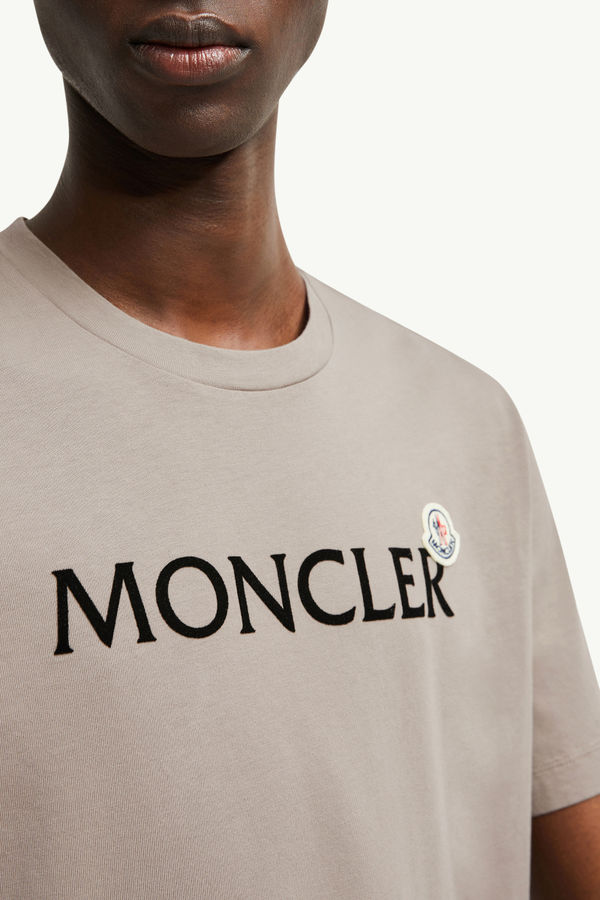 Flocked Logo Cotton T-Shirt Men Grey Moncler 5